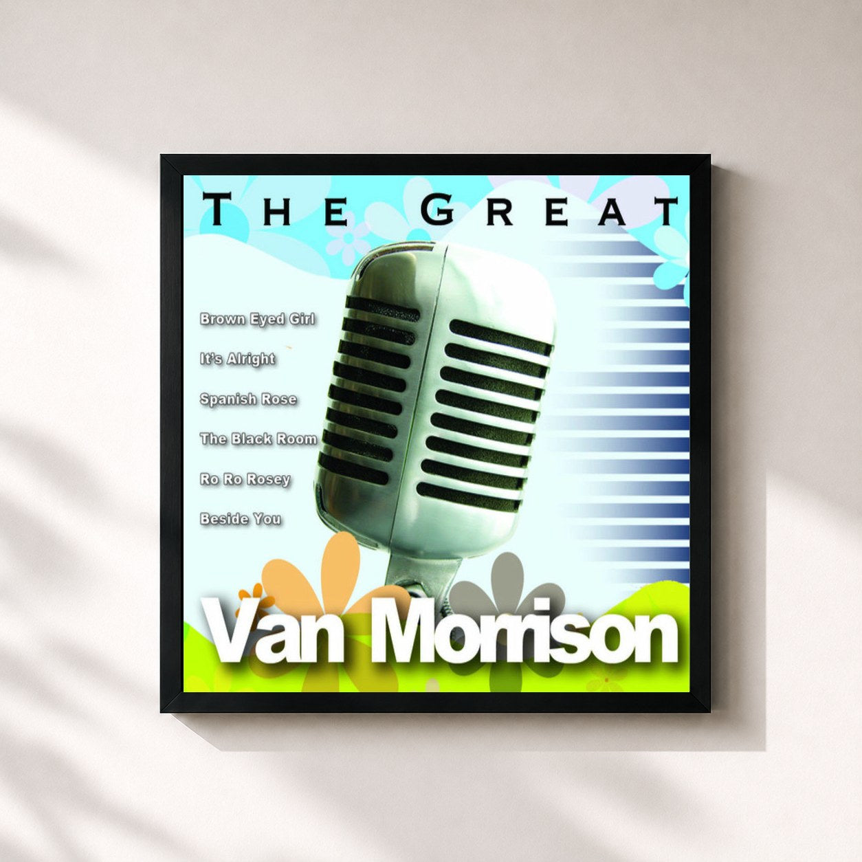 #noir Tableau carré de l'album Greatest Van Morrison de Van Morrison, cadre noir 32x32 cm
