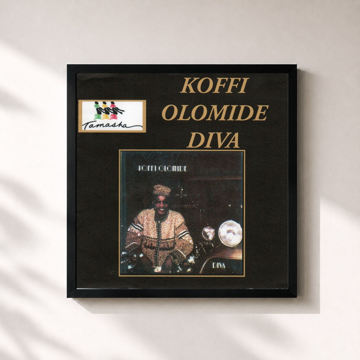 #noir Tableau carré de l'album Diva de Koffi Olomidé, cadre noir 32x32 cm