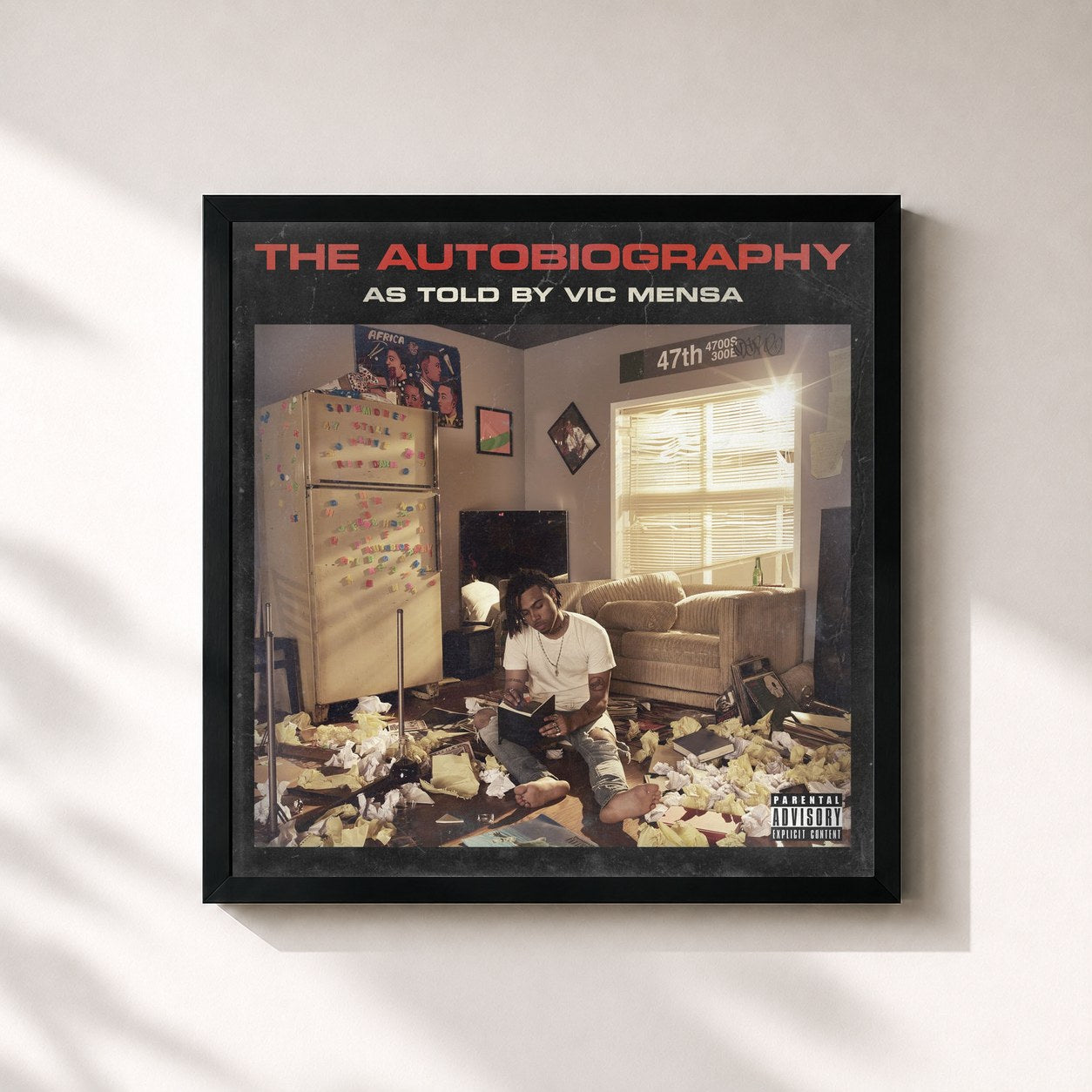 #noir Tableau carré de l'album The Autobiography de Vic Mensa, cadre noir 32x32 cm
