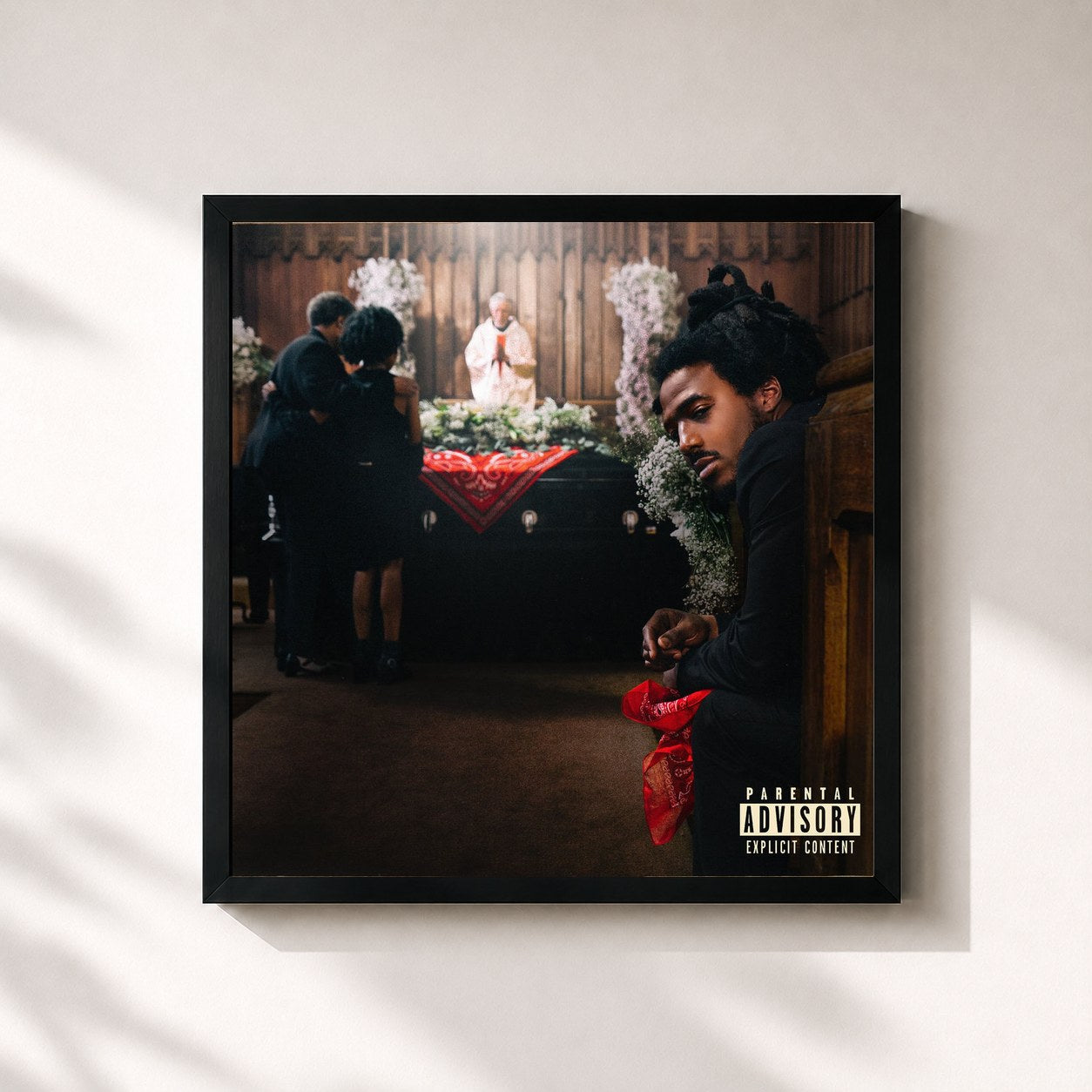 #noir Tableau carré de l'album Survivor's Guilt de Mozzy, cadre noir 32x32 cm