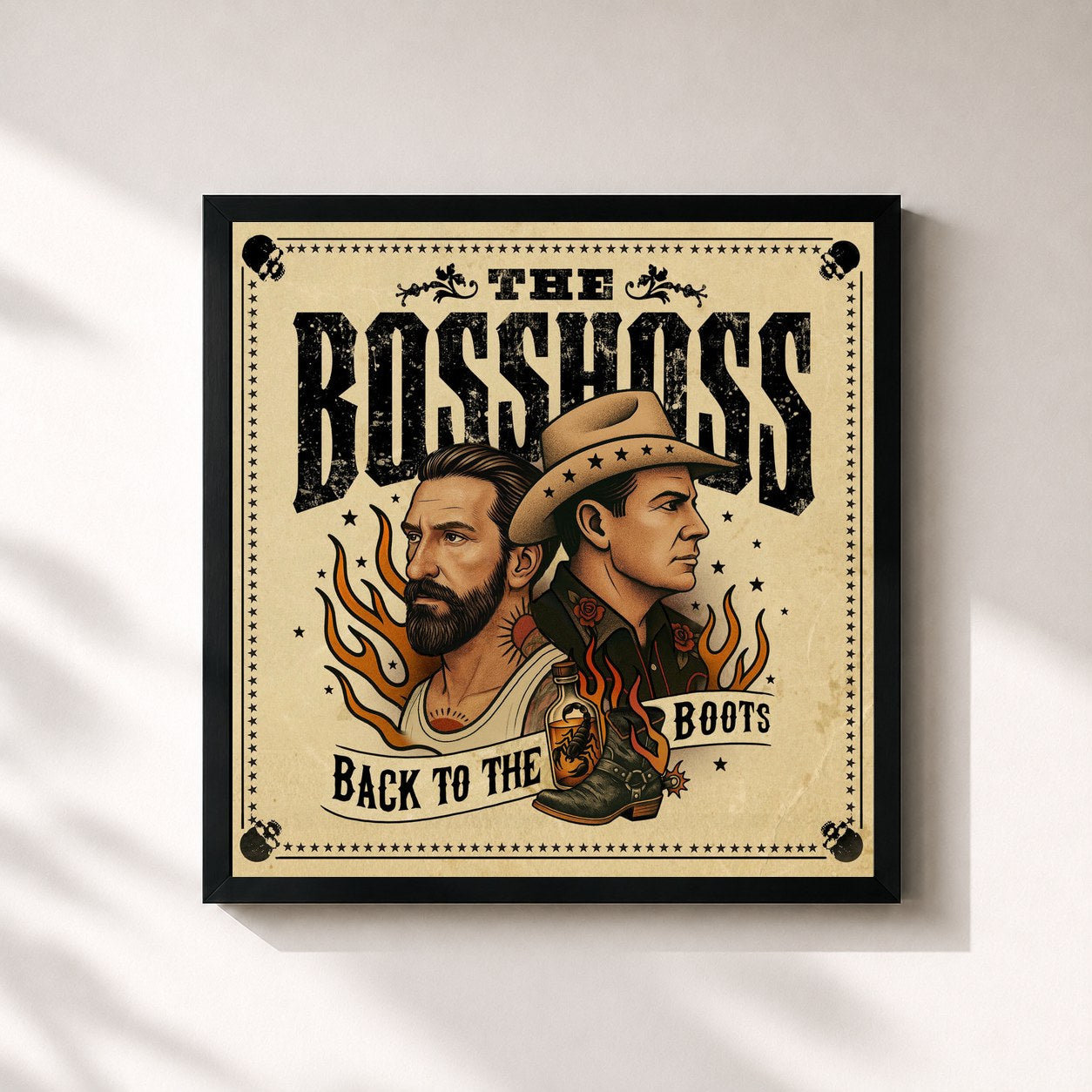 #noir Tableau carré de l'album Back to the Boots de The BossHoss, cadre noir 32x32 cm