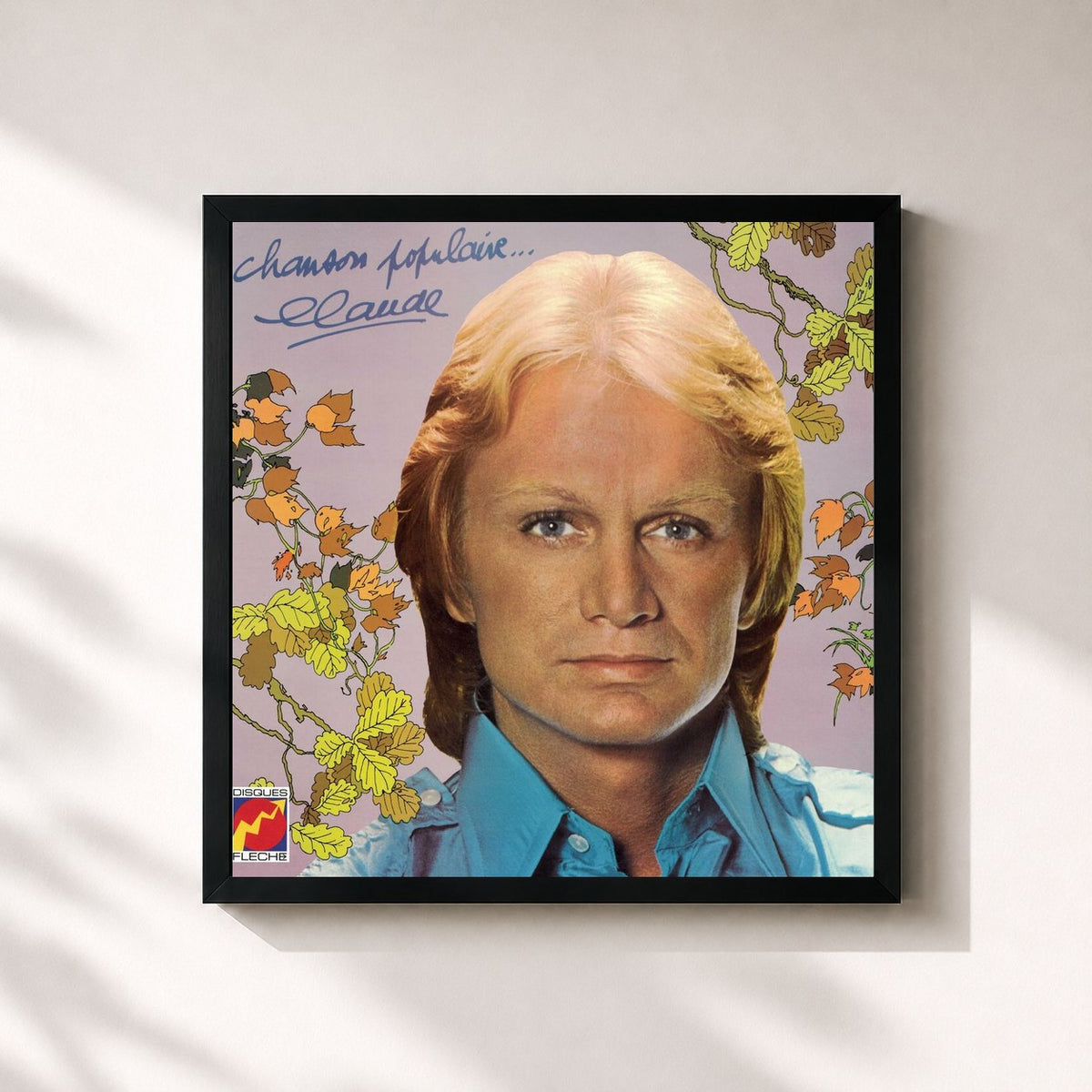 #noir Tableau carré de l'album Chanson populaire de Claude François, cadre noir 32x32 cm