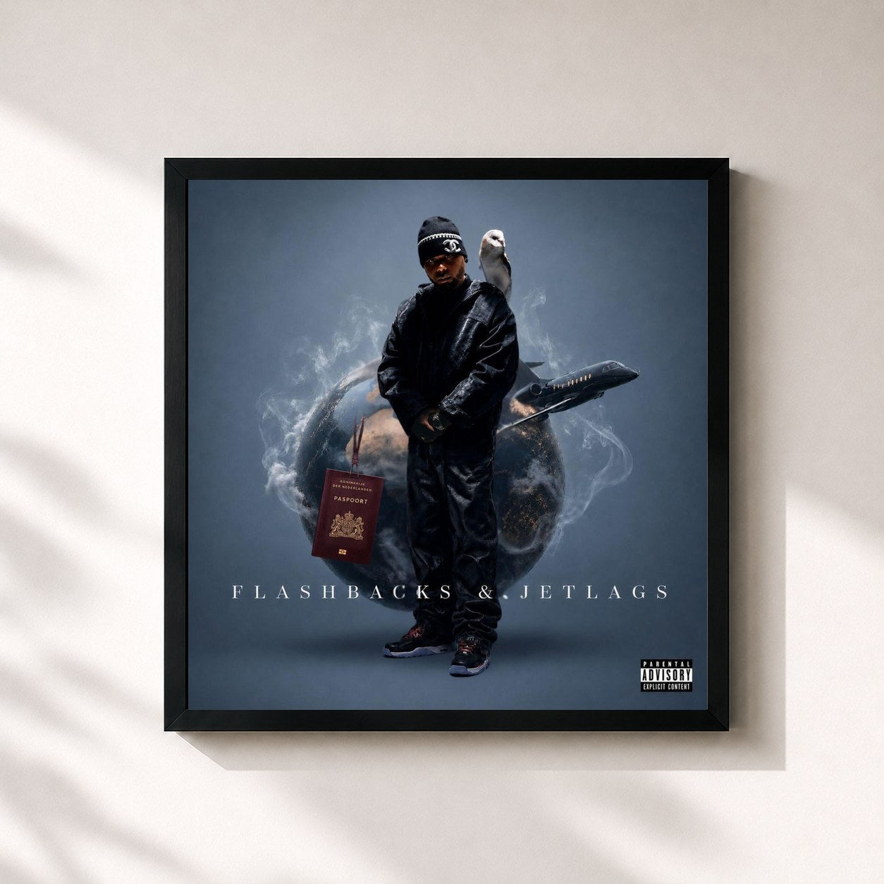 #noir Tableau carré de l'album Flashbacks & Jetlags de D-Double, cadre noir 32x32 cm