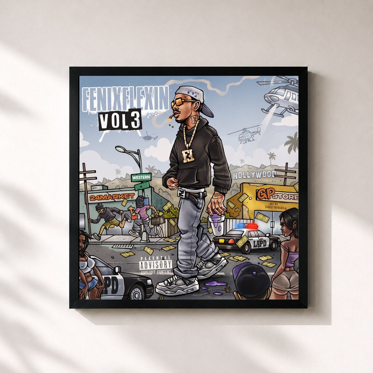 #noir Tableau carré de l'album Fenix Flexin Vol. 3 de Fenix Flexin, cadre noir 32x32 cm