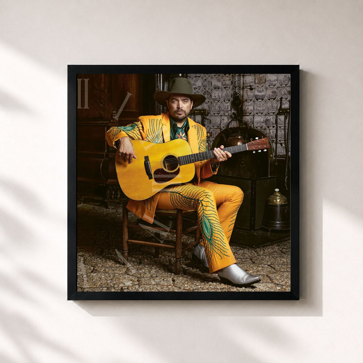 #noir Tableau carré de l'album Time Jumper de Waylon, cadre noir 32x32 cm
