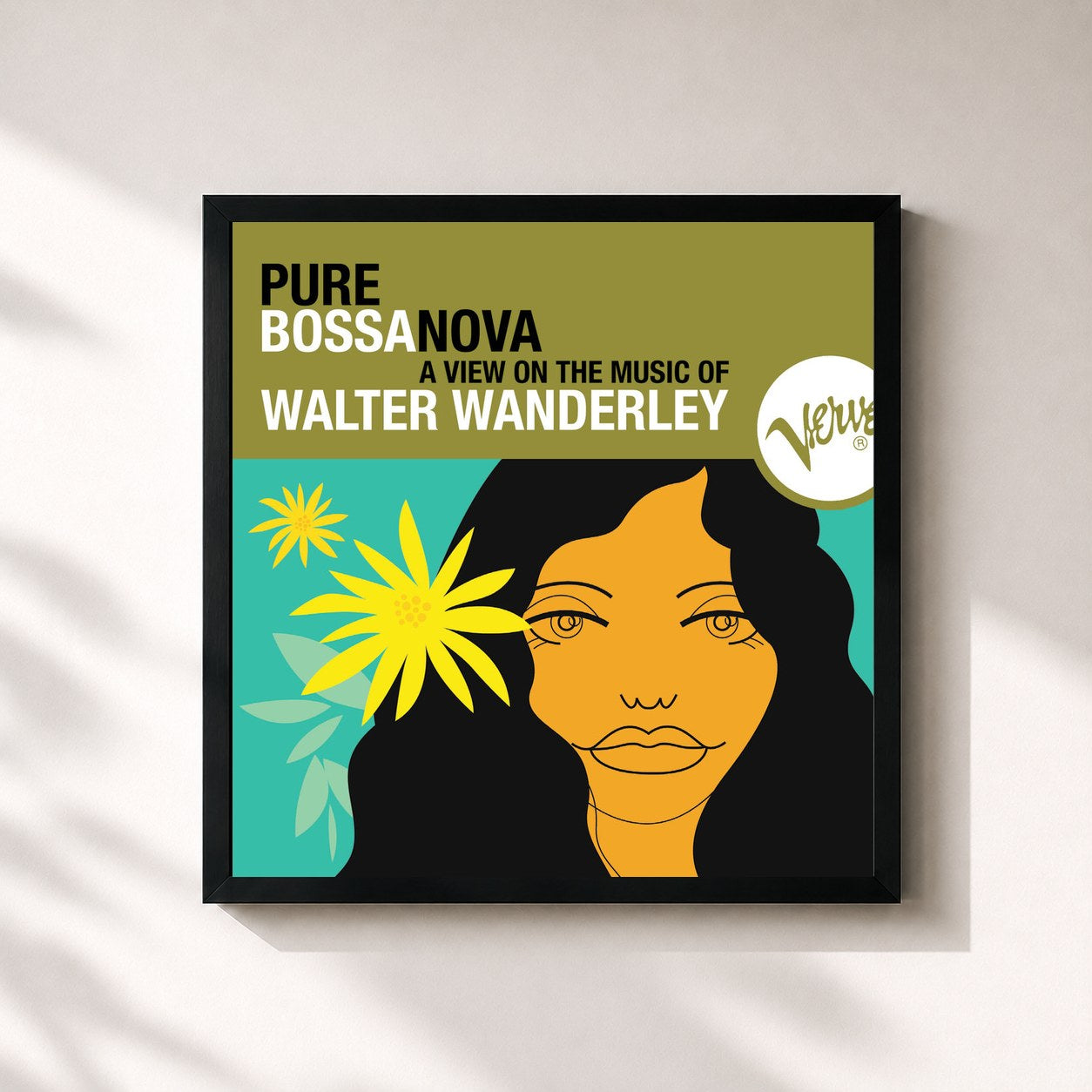 #noir Tableau carré de l'album Pure Bossa Nova de Walter Wanderley, cadre noir 32x32 cm
