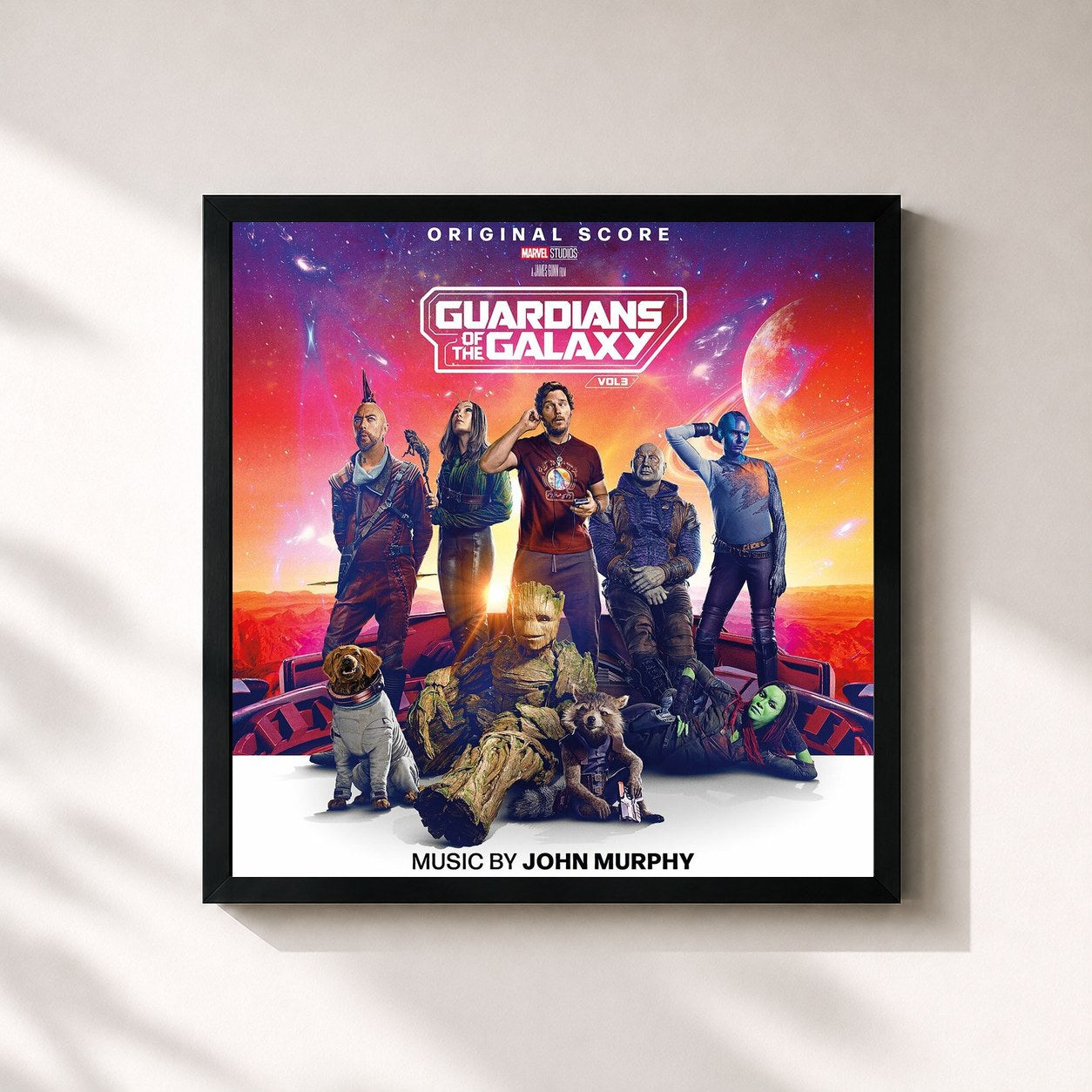 #noir Tableau carré de l'album Guardians of the Galaxy Vol. 3 (Original Score) de John Murphy, cadre noir 32x32 cm