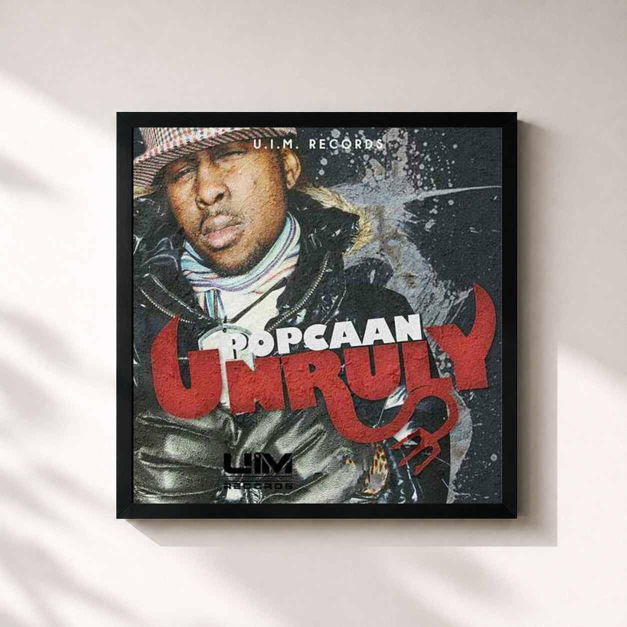 #noir Tableau carré de l'album Unruly de Popcaan, cadre noir 32x32 cm