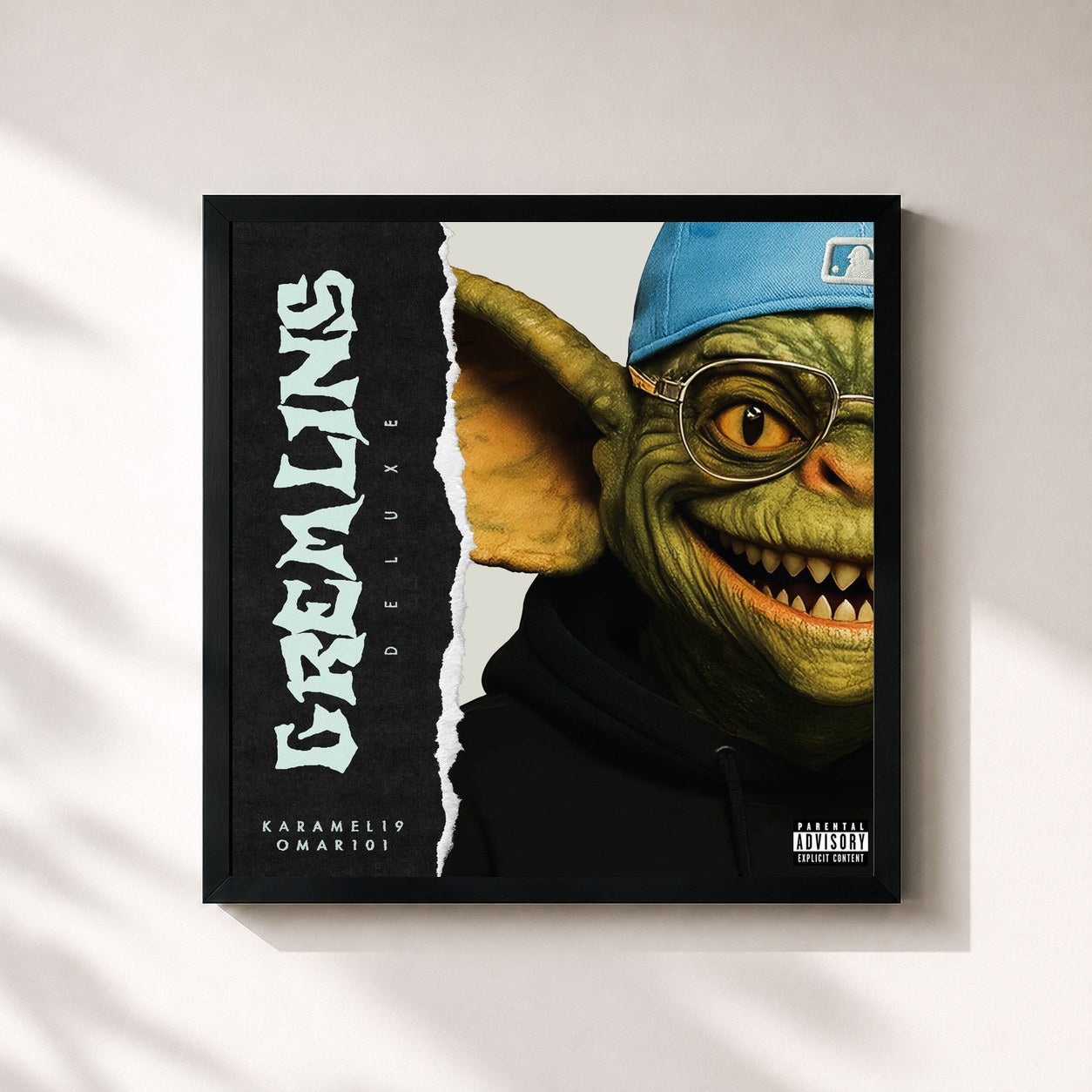 #noir Tableau carré de l'album Gremlins (Deluxe) de Karamel19, cadre noir 32x32 cm