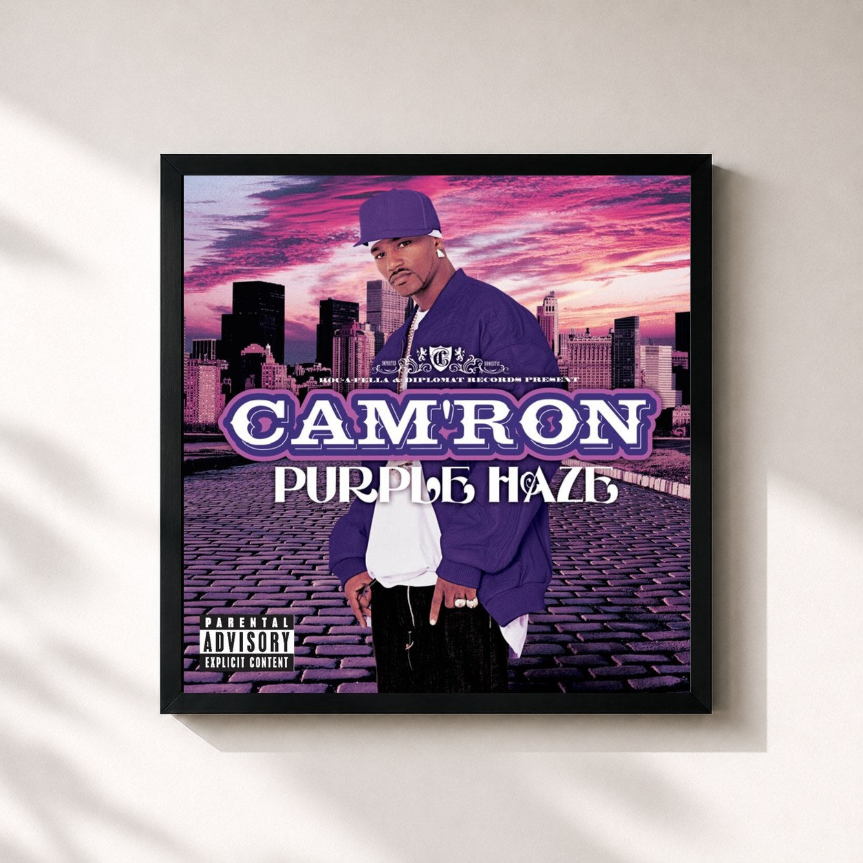 #noir Tableau carré de l'album Purple Haze de Cam'ron, cadre noir 32x32 cm