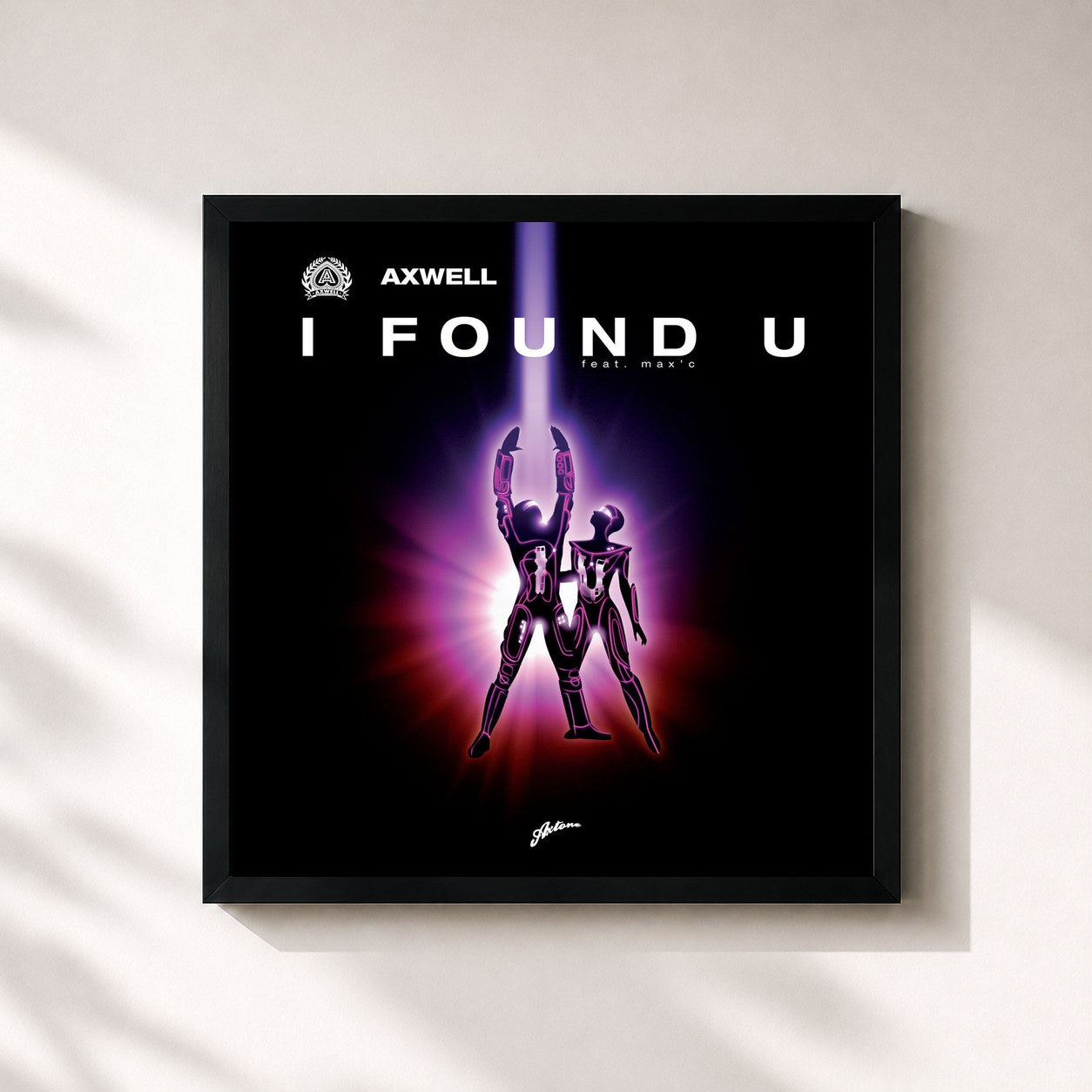 #noir Tableau carré de l'album I Found U de Axwell, cadre noir 32x32 cm