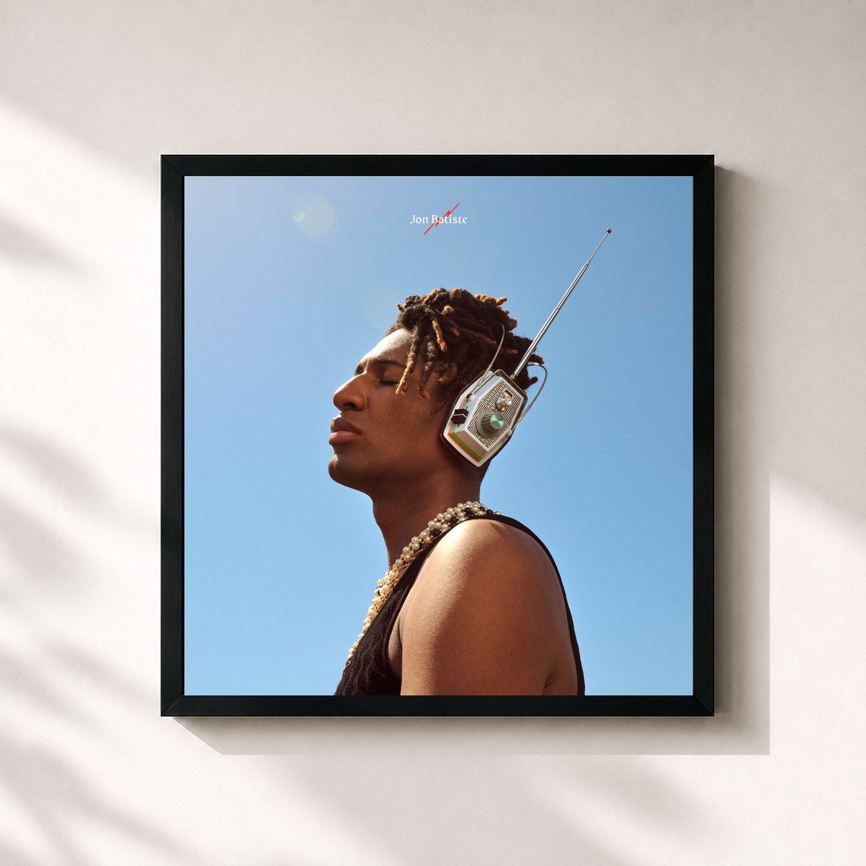 #noir Tableau carré de l'album World Music Radio de Jon Batiste, cadre noir 32x32 cm