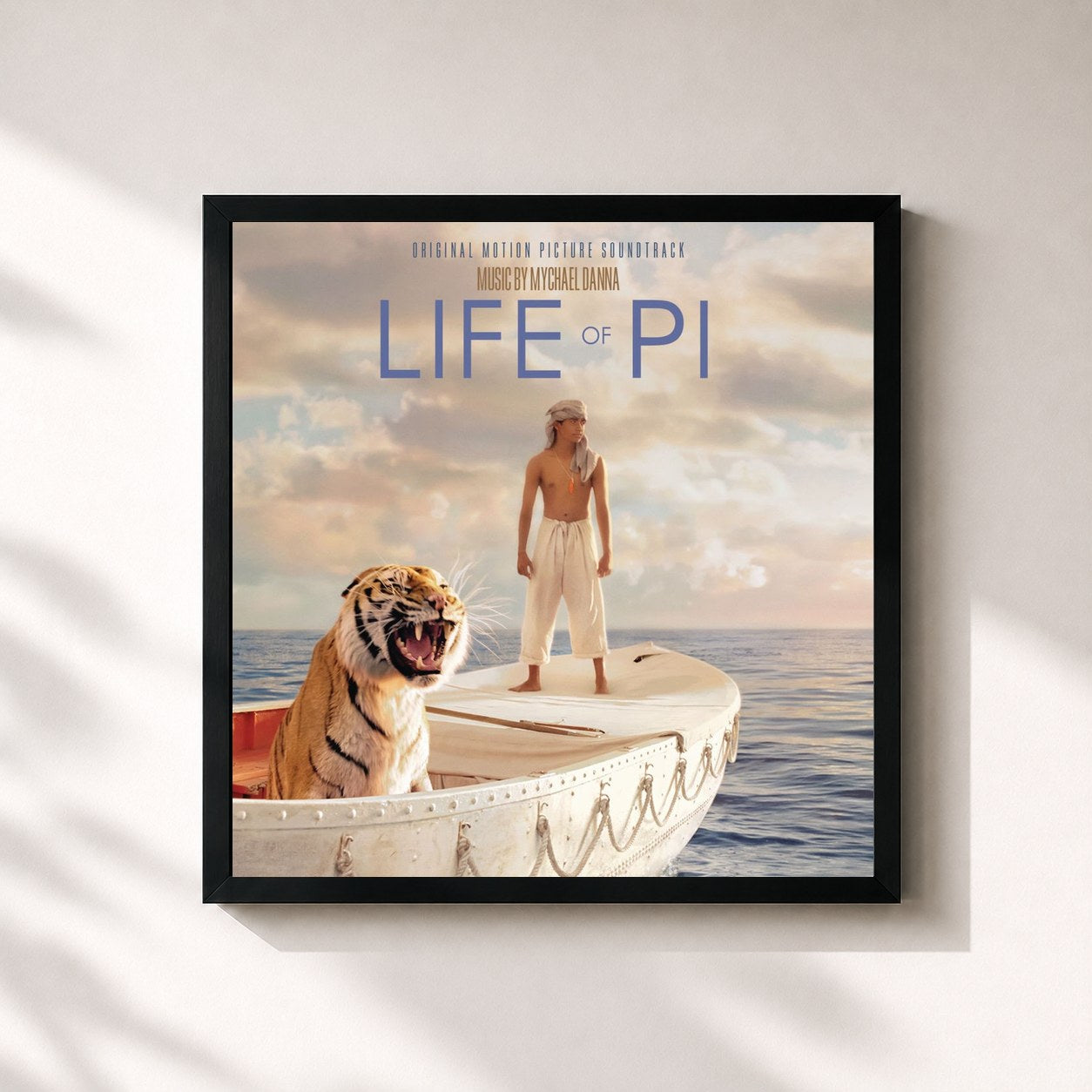 #noir Tableau carré de l'album Life of Pi (Original Motion Picture Soundtrack) de Mychael Danna, cadre noir 32x32 cm