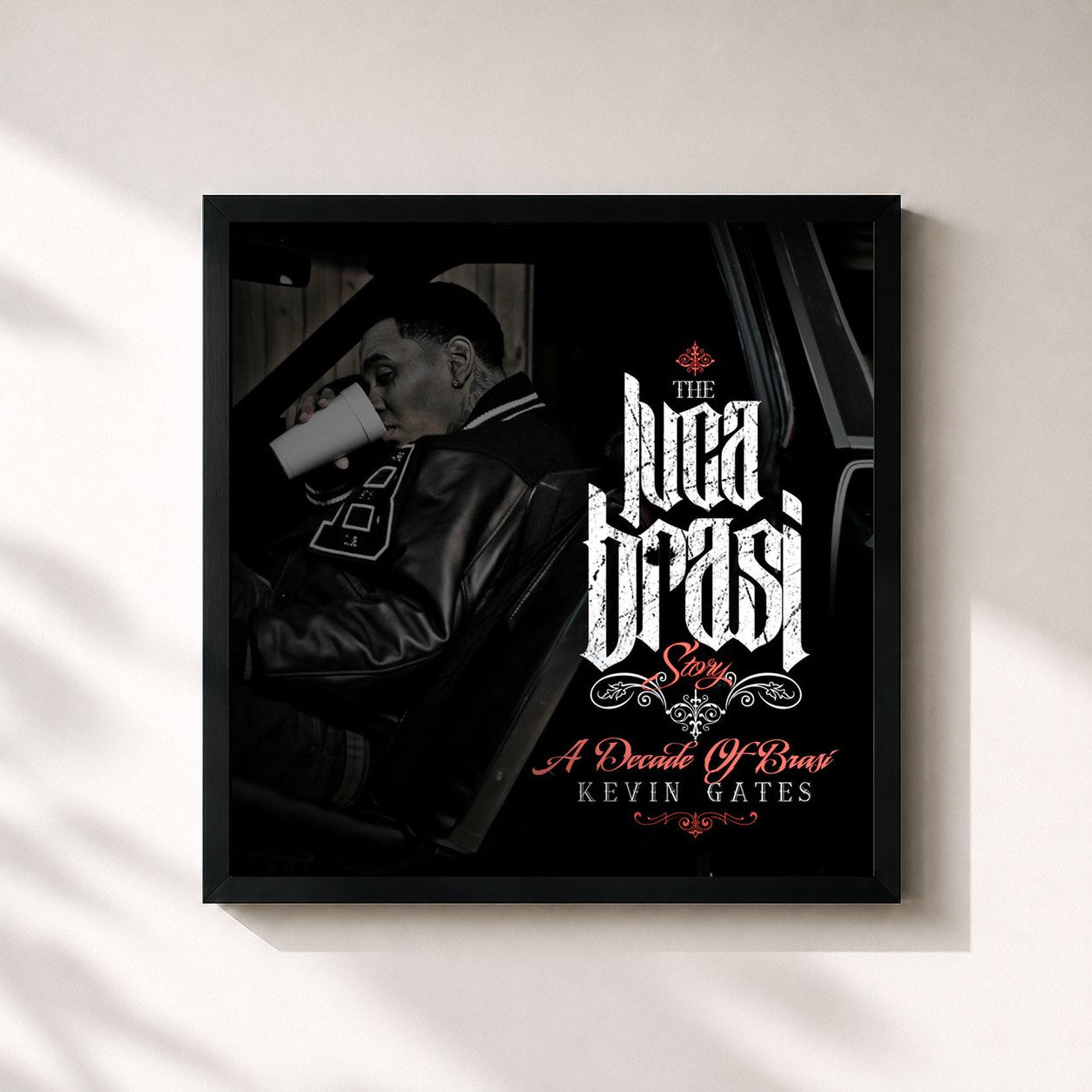 #noir Tableau carré de l'album THE LUCA BRASI STORY (A DECADE OF BRASI) de Kevin Gates, cadre noir 32x32 cm