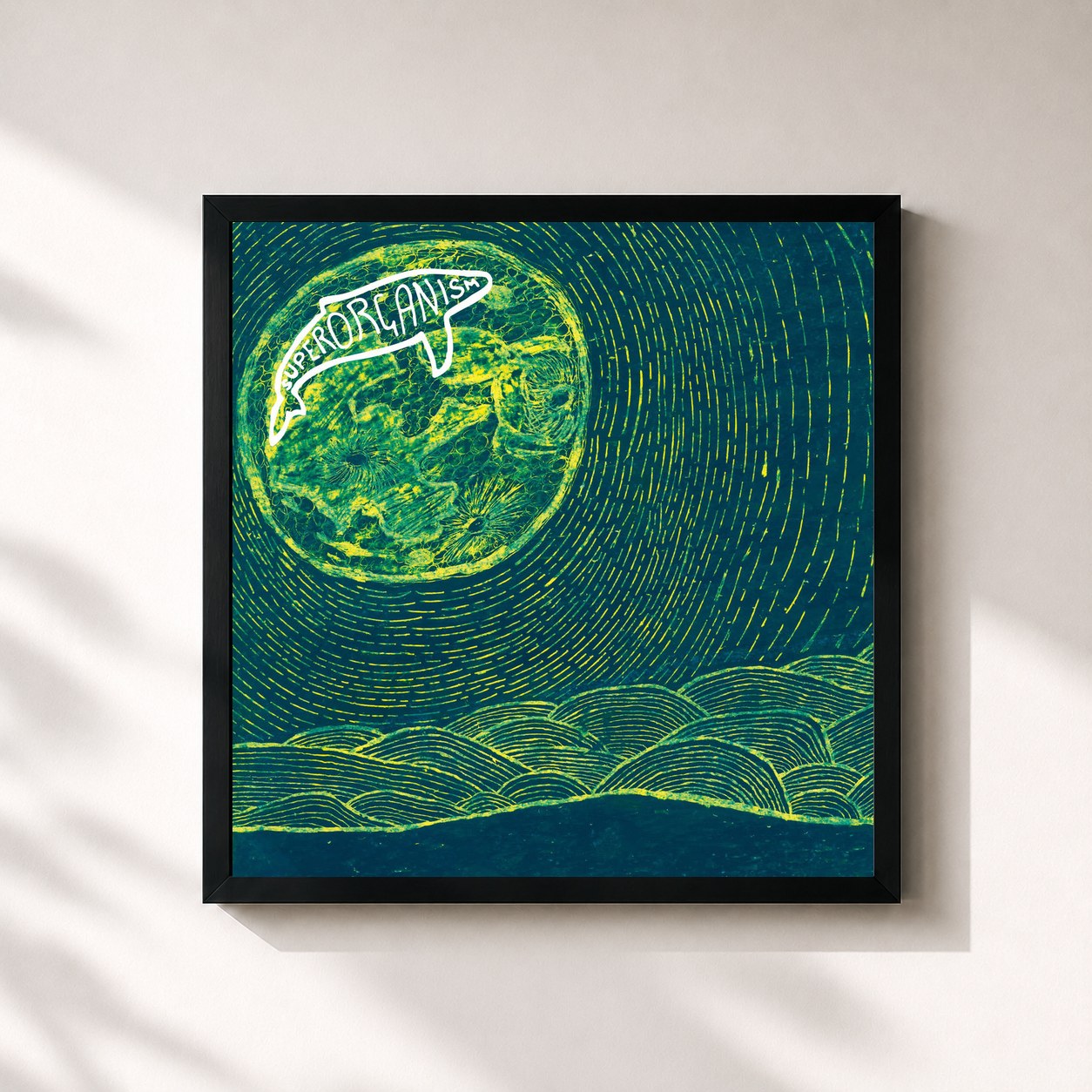 #noir Tableau carré de l'album Superorganism de Superorganism, cadre noir 32x32 cm