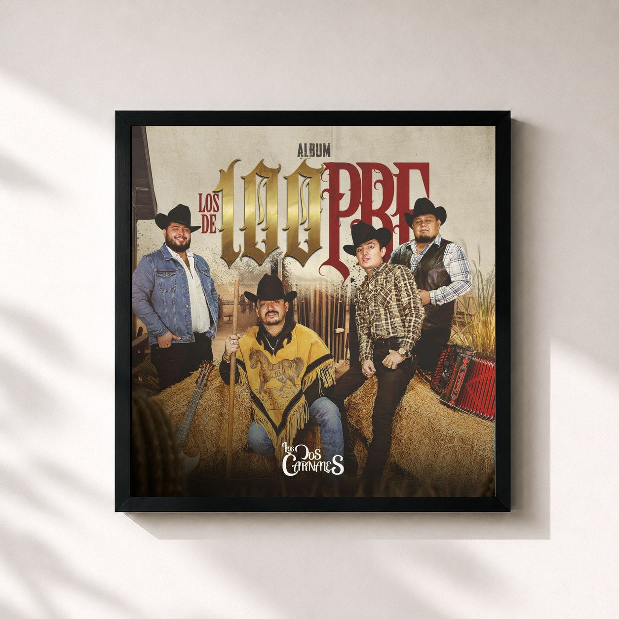 #noir Tableau carré de l'album Los de 100pre de Los Dos Carnales, cadre noir 32x32 cm