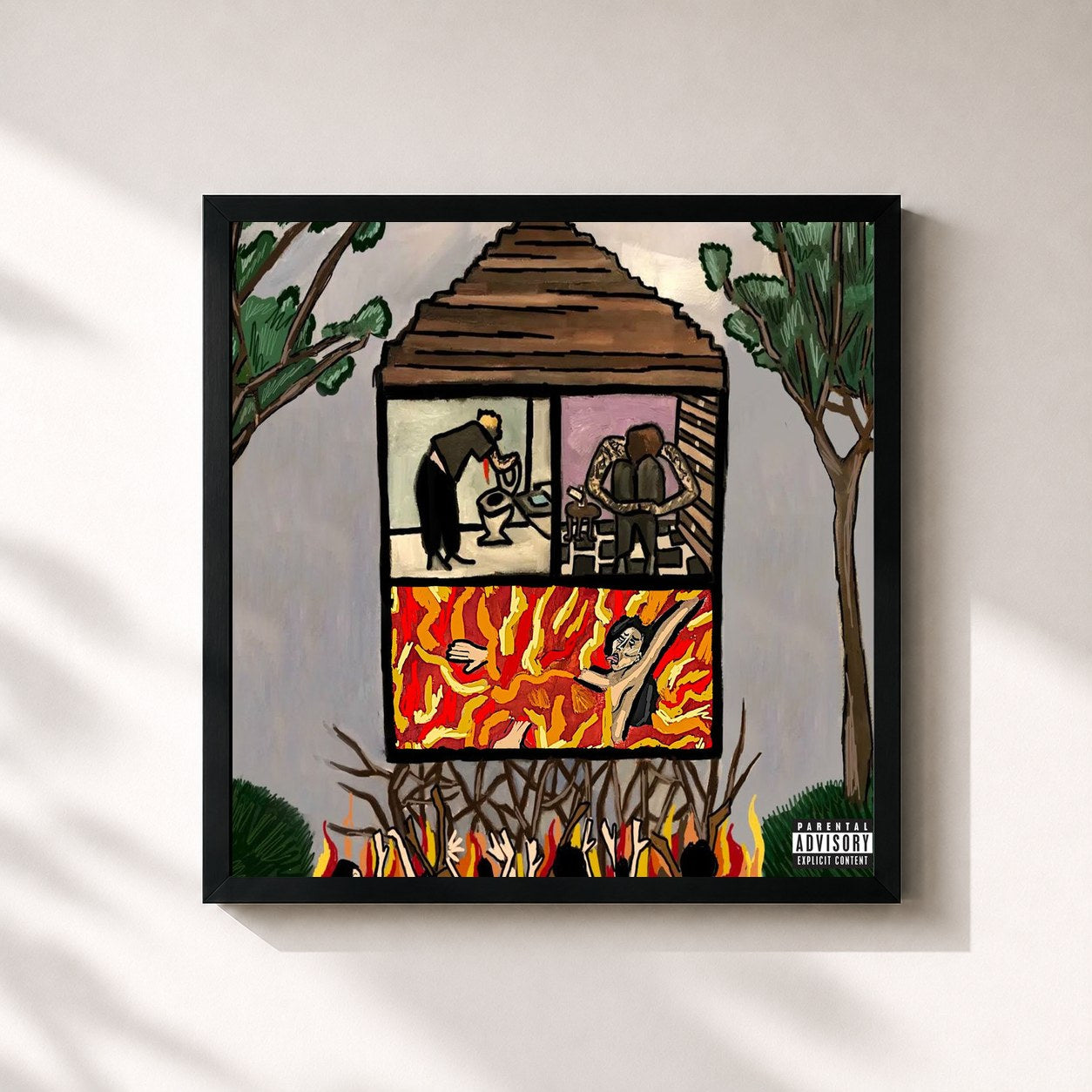 #noir Tableau carré de l'album Long Term Effects of SUFFERING de $uicideboy$, cadre noir 32x32 cm