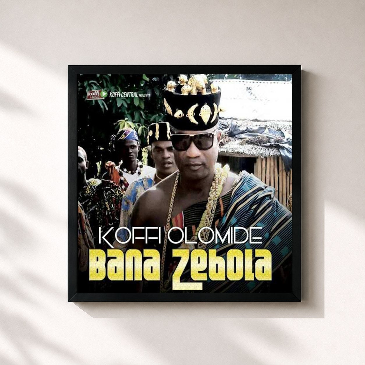 #noir Tableau carré de l'album Bana Zebola de Koffi Olomidé, cadre noir 32x32 cm