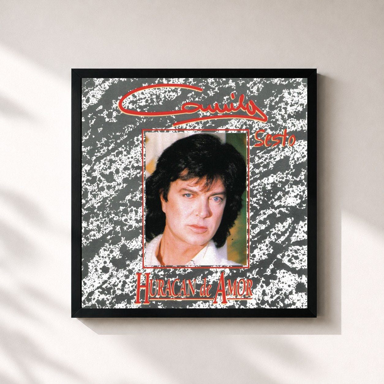 #noir Tableau carré de l'album Huracan de Amor de Camilo Sesto, cadre noir 32x32 cm