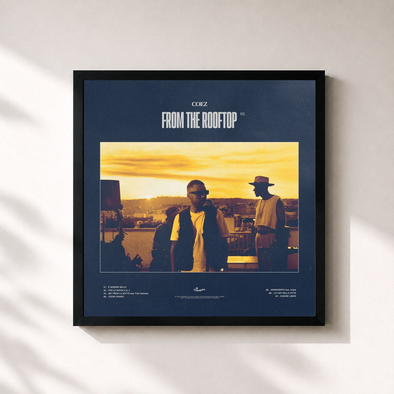 #noir Tableau carré de l'album From The Rooftop 2 de Coez, cadre noir 32x32 cm