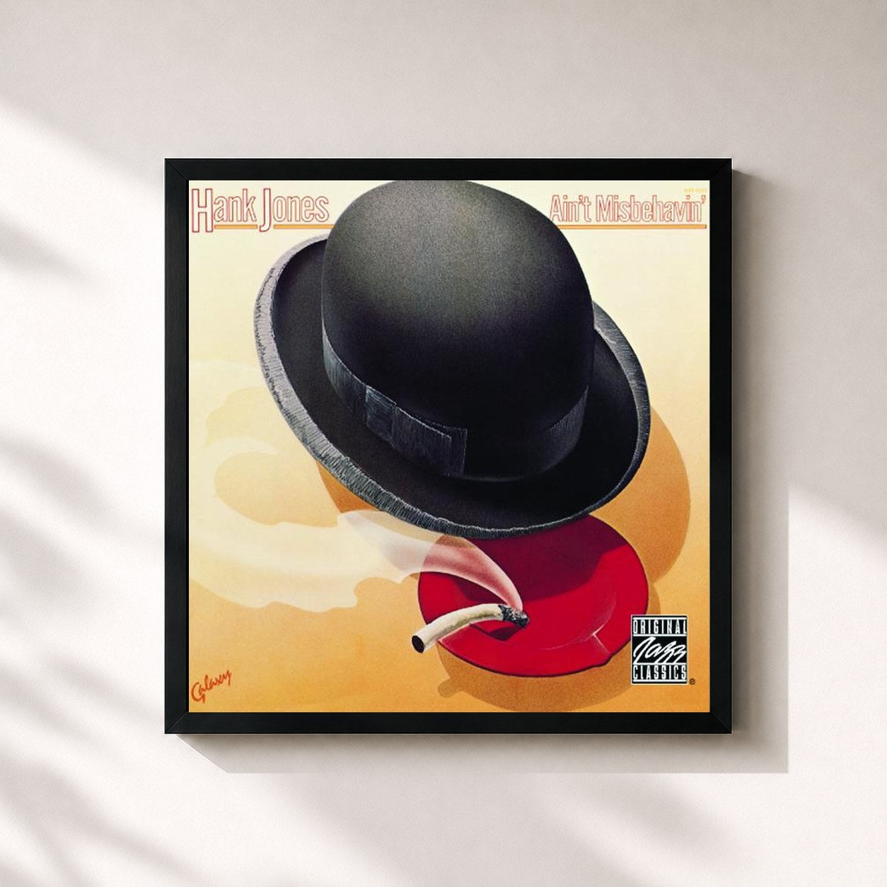 #noir Tableau carré de l'album Ain't Misbehavin' de Hank Jones, cadre noir 32x32 cm