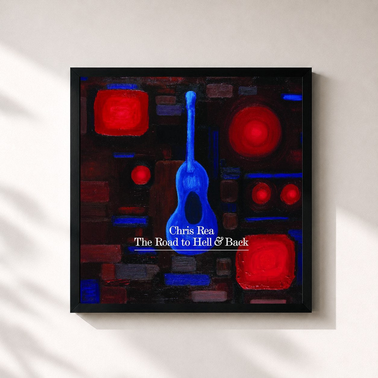 #noir Tableau carré de l'album The Road To Hell And Back de Chris Rea, cadre noir 32x32 cm