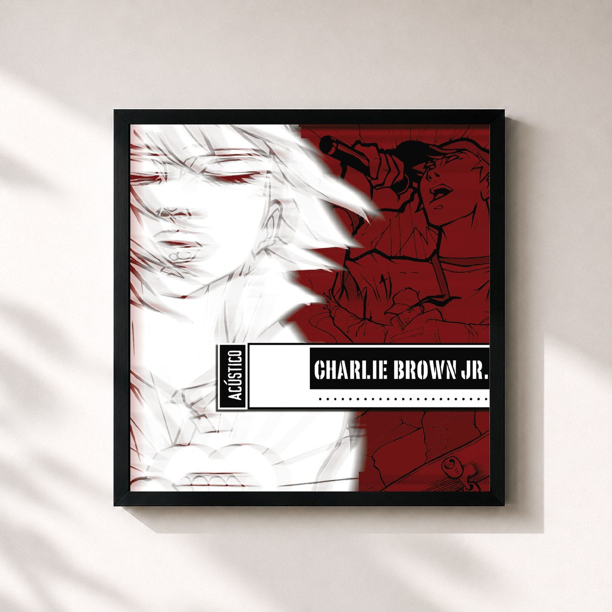 #noir Tableau carré de l'album Acústico (Ao Vivo) de Charlie Brown Jr., cadre noir 32x32 cm