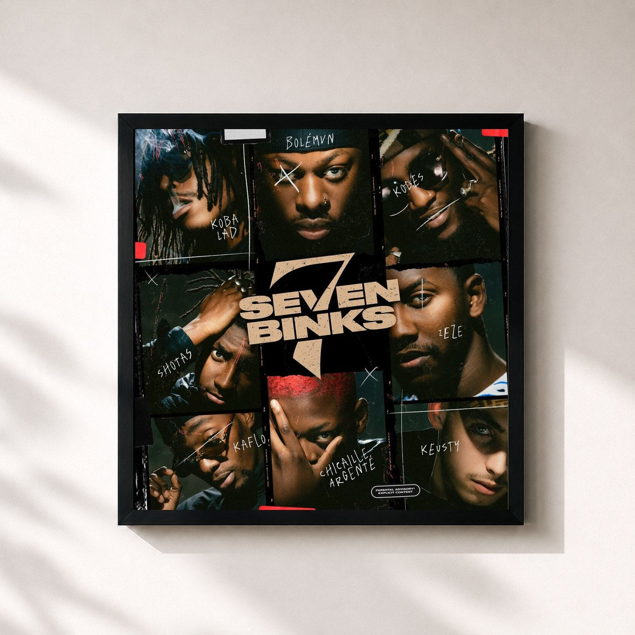 #noir Tableau carré de l'album 7 Binks de Seven Binks, cadre noir 32x32 cm