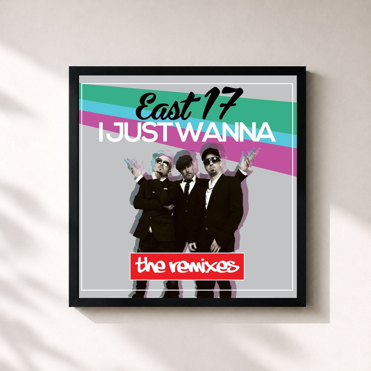 #noir Tableau carré de l'album I Just Wanna (The Remixes) de East 17, cadre noir 32x32 cm