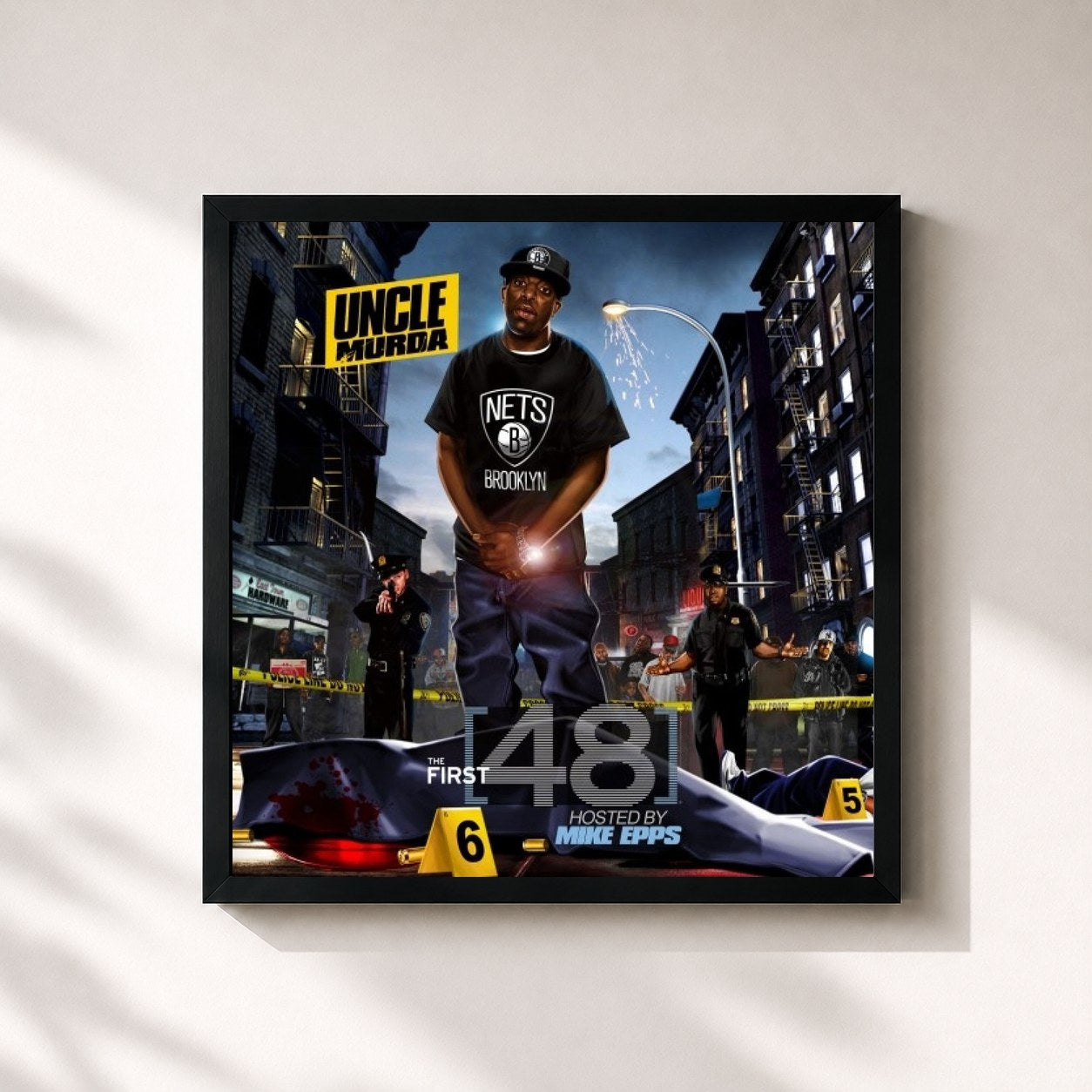 #noir Tableau carré de l'album The First 48 de Uncle Murda, cadre noir 32x32 cm
