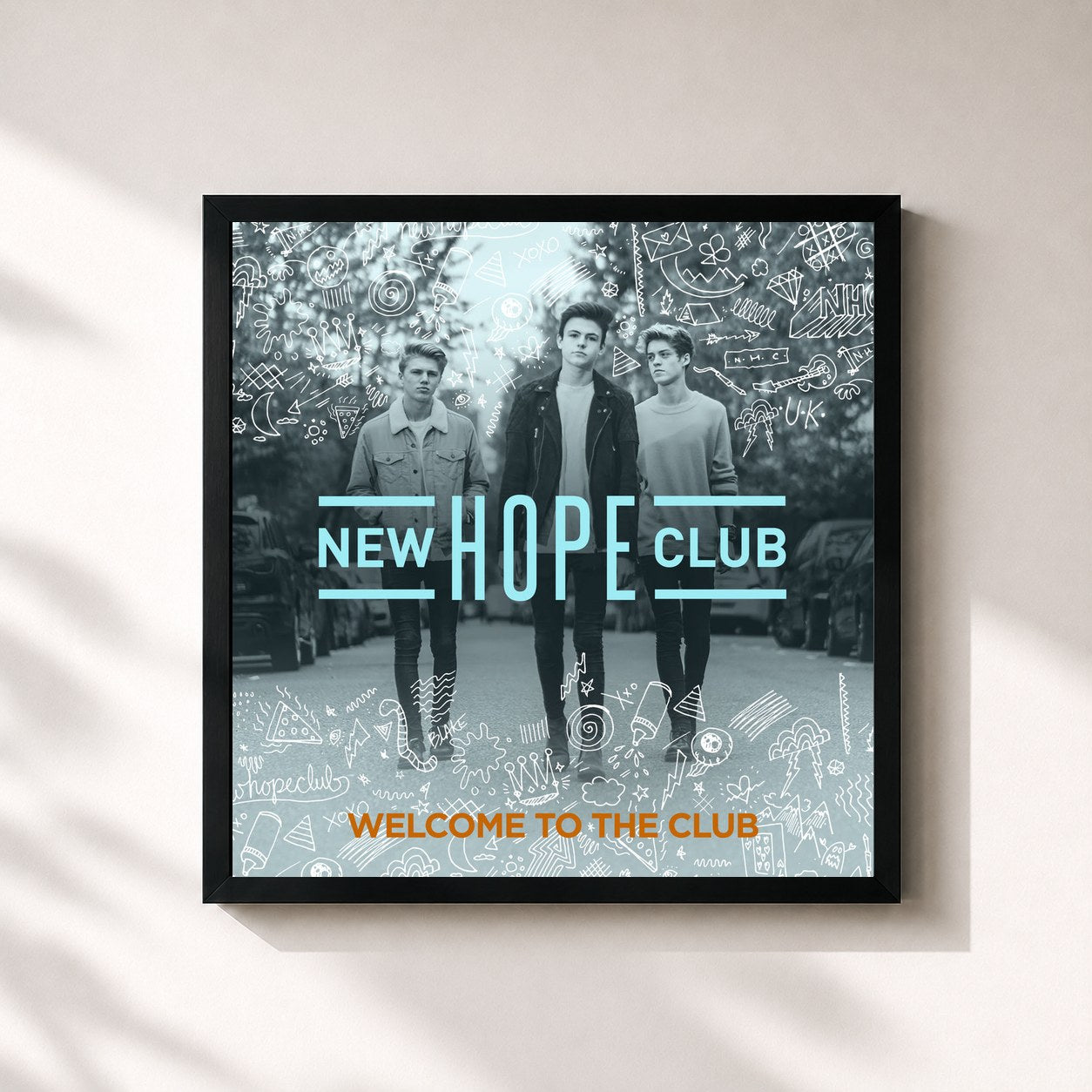 #noir Tableau carré de l'album Welcome To The Club de New Hope Club, cadre noir 32x32 cm