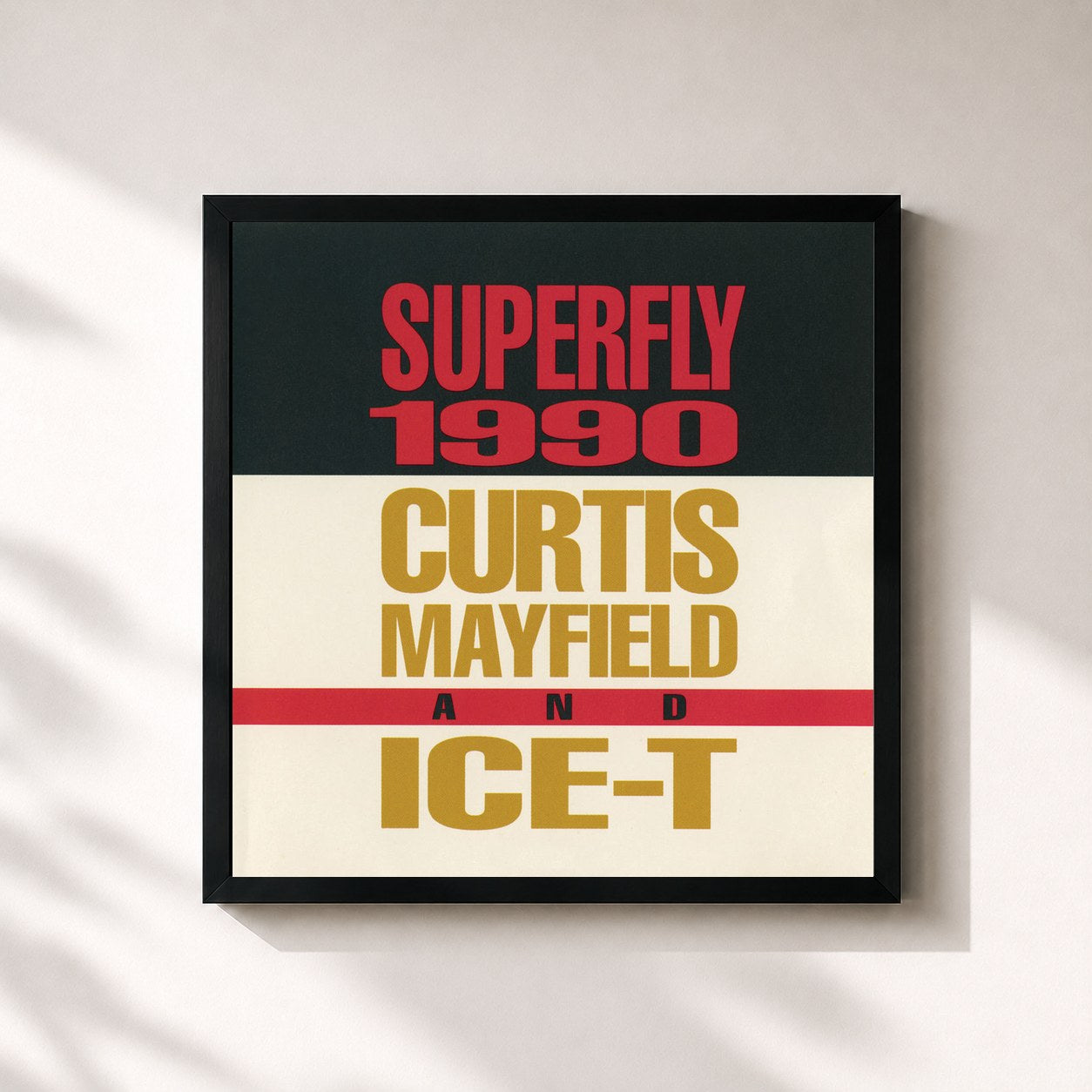 #noir Tableau carré de l'album Superfly 1990 de Curtis Mayfield, cadre noir 32x32 cm