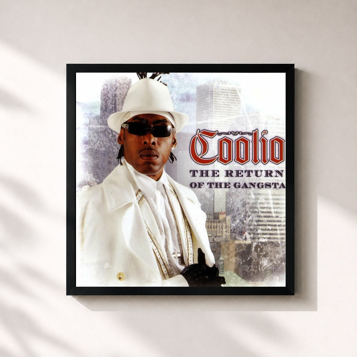 #noir Tableau carré de l'album The Return Of The Gangsta de Coolio, cadre noir 32x32 cm