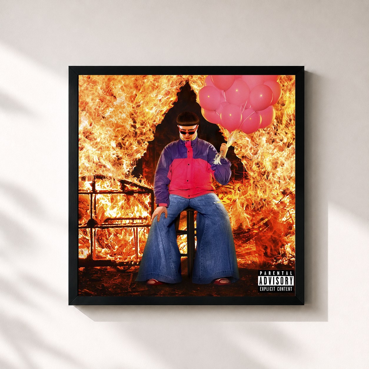 #noir Tableau carré de l'album Ugly is Beautiful de Oliver Tree, cadre noir 32x32 cm