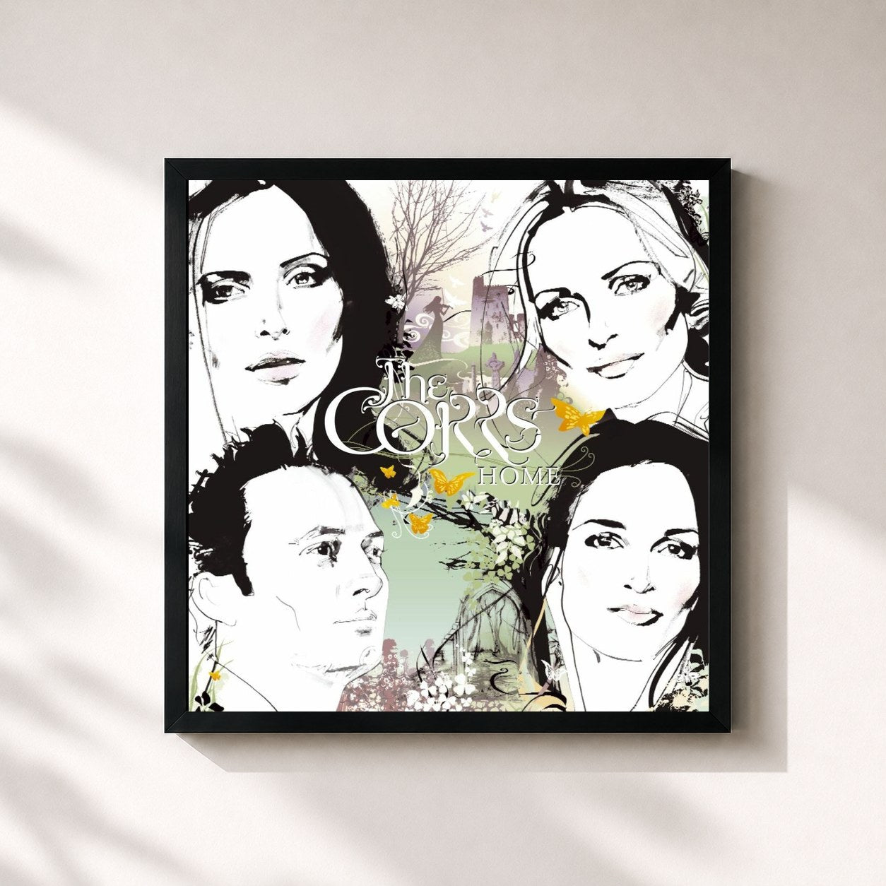 #noir Tableau carré de l'album Home de The Corrs, cadre noir 32x32 cm