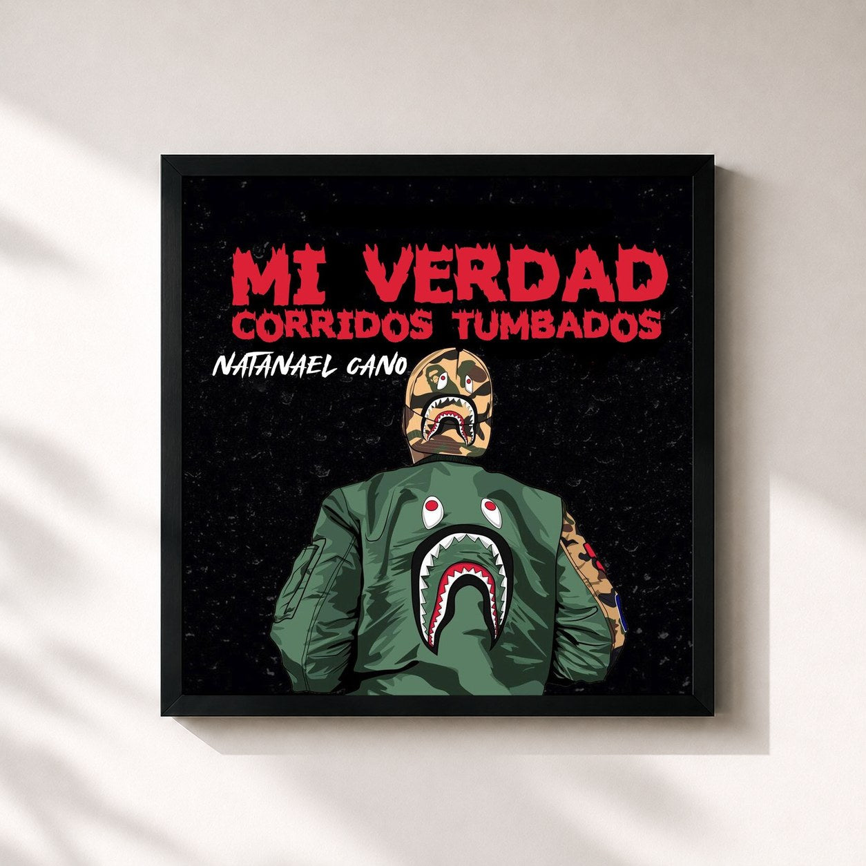 #noir Tableau carré de l'album Mi Verdad Corridos Tumbados de Natanael Cano, cadre noir 32x32 cm