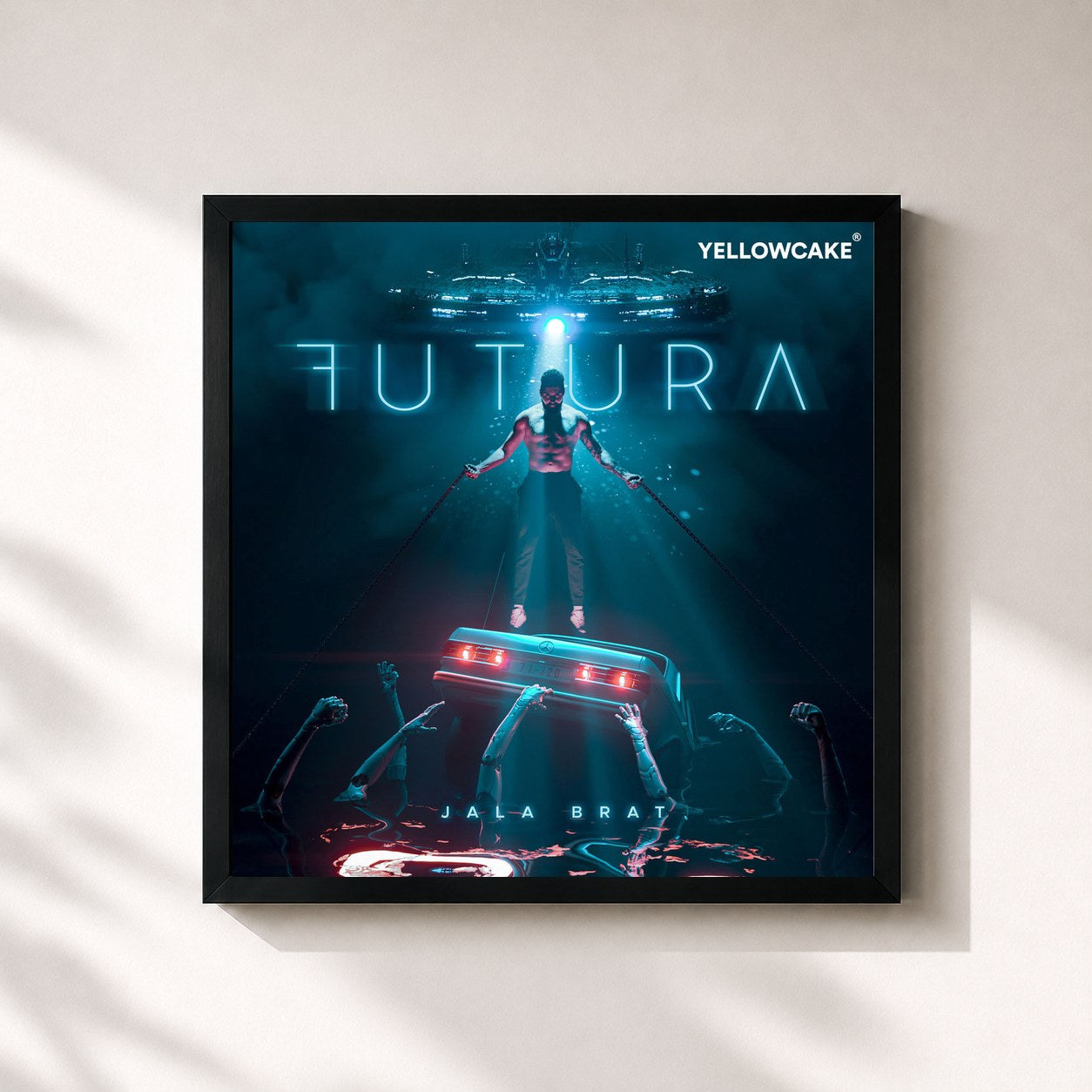#noir Tableau carré de l'album Futura de Jala Brat, cadre noir 32x32 cm