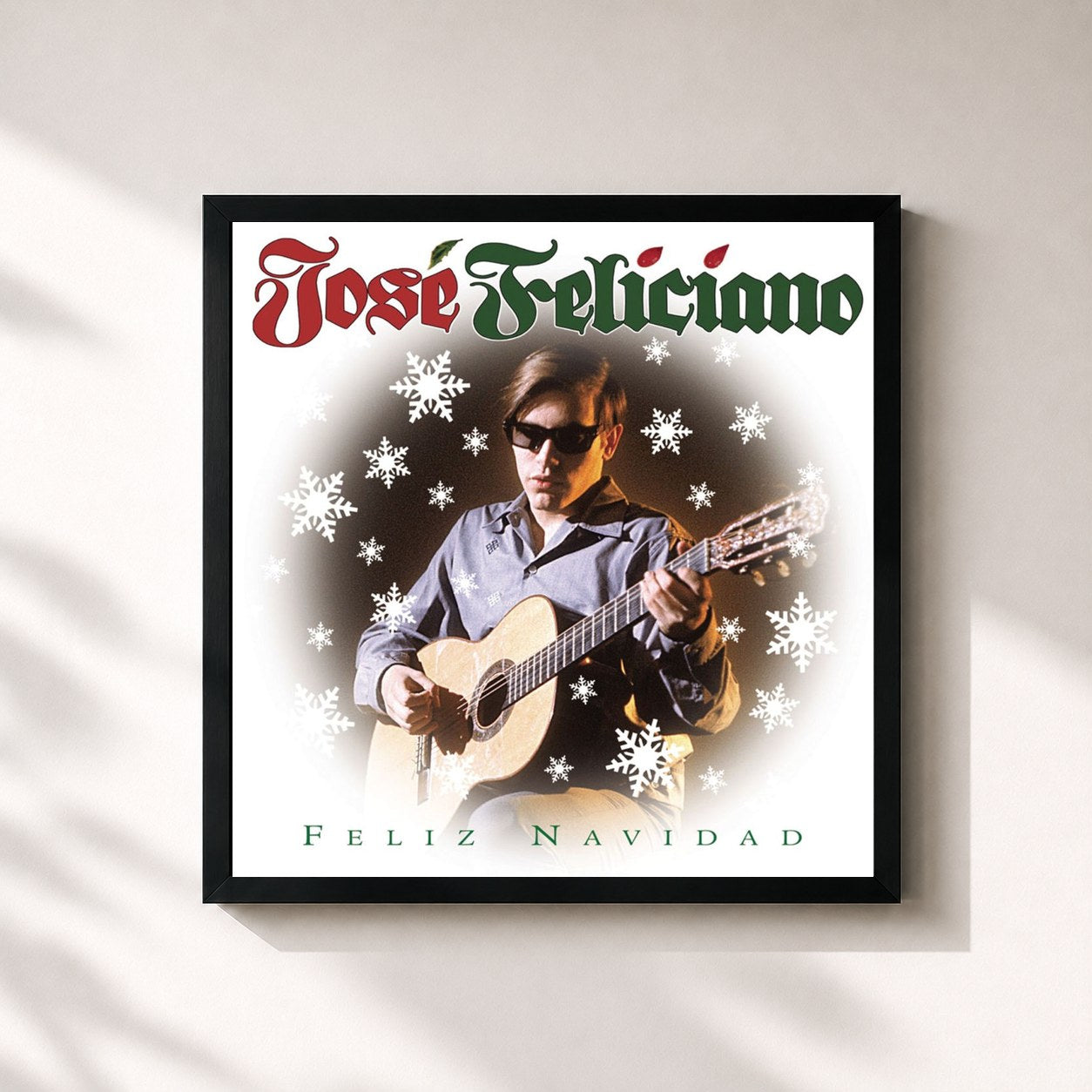 #noir Tableau carré de l'album Feliz Navidad de José Feliciano, cadre noir 32x32 cm