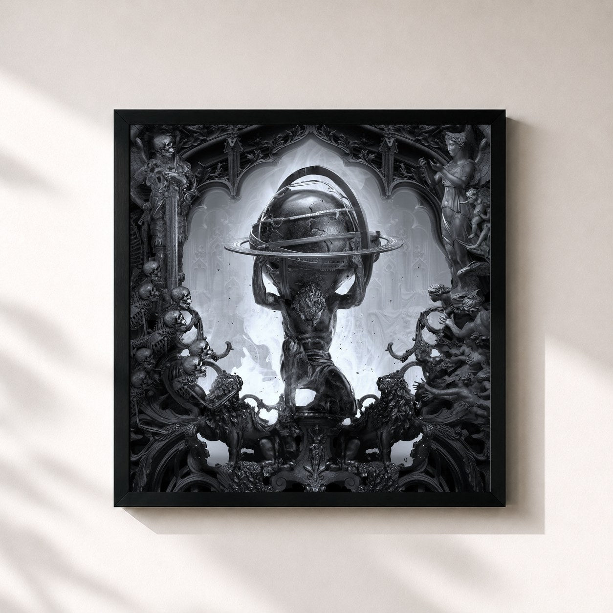 #noir Tableau carré de l'album ATLAS de Twinsmatic, cadre noir 32x32 cm