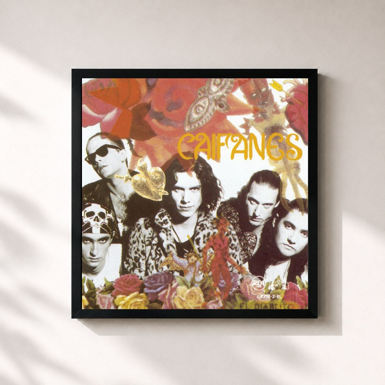 #noir Tableau carré de l'album El Diablito de Caifanes, cadre noir 32x32 cm