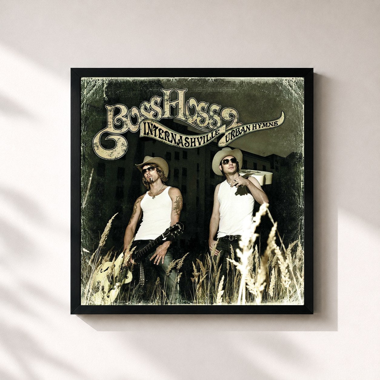 #noir Tableau carré de l'album Internashville Urban Hymns de The BossHoss, cadre noir 32x32 cm