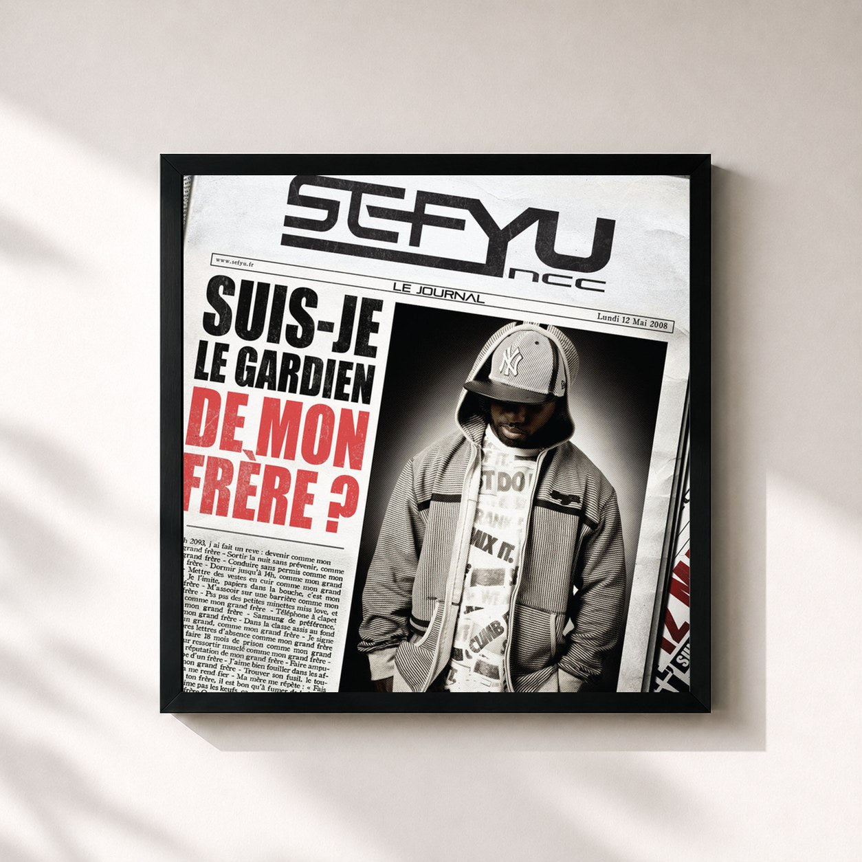 #noir Tableau carré de l'album Suis-Je Le Gardien de Mon Frere? de Sefyu, cadre noir 32x32 cm