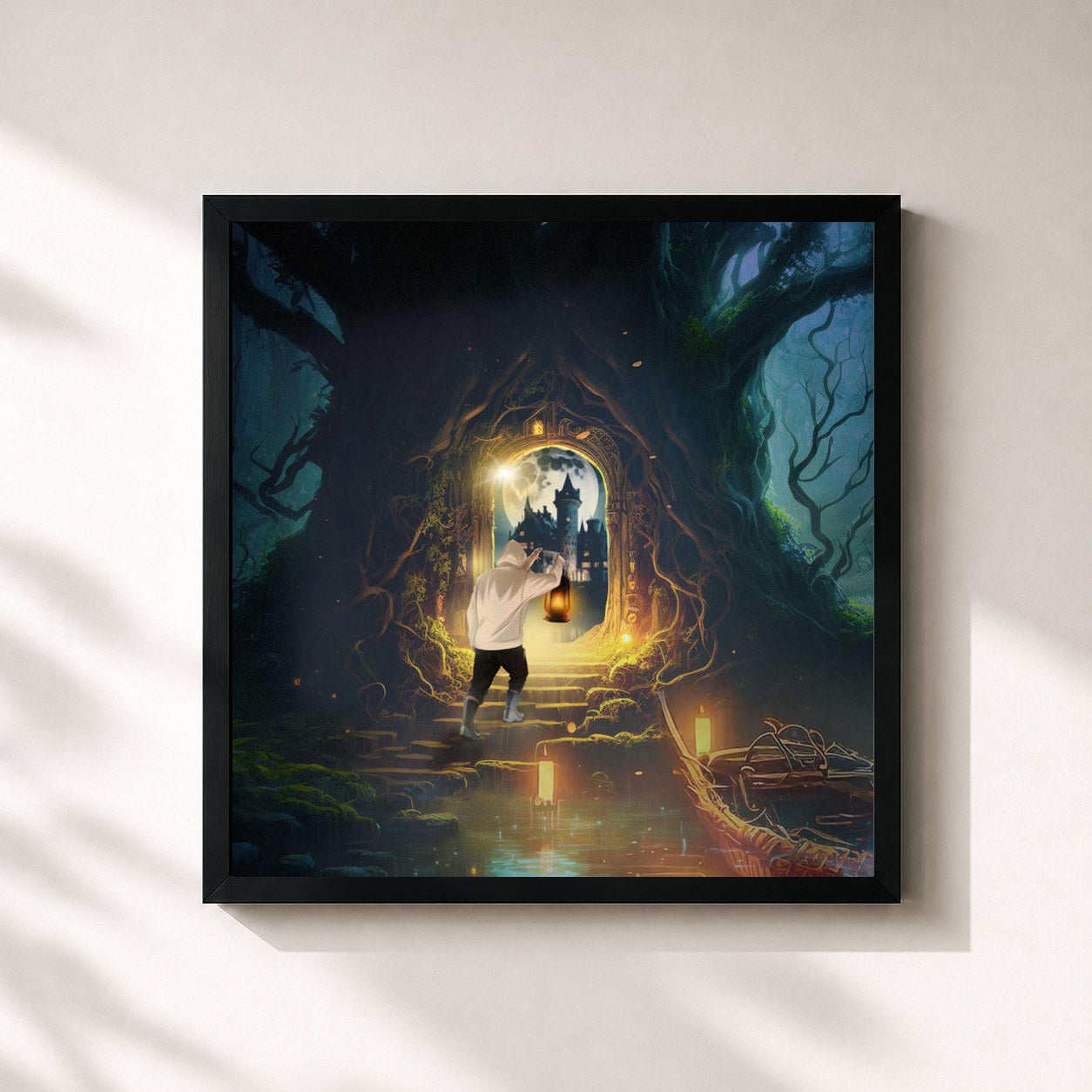 #noir Tableau carré de l'album Gathered By The Lantern de Powfu, cadre noir 32x32 cm