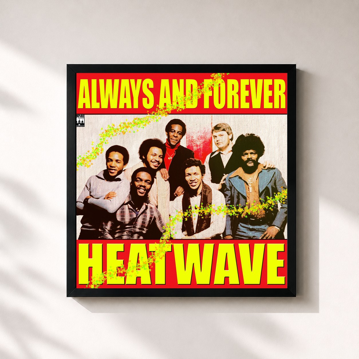 #noir Tableau carré de l'album Always and Forever de Heatwave, cadre noir 32x32 cm
