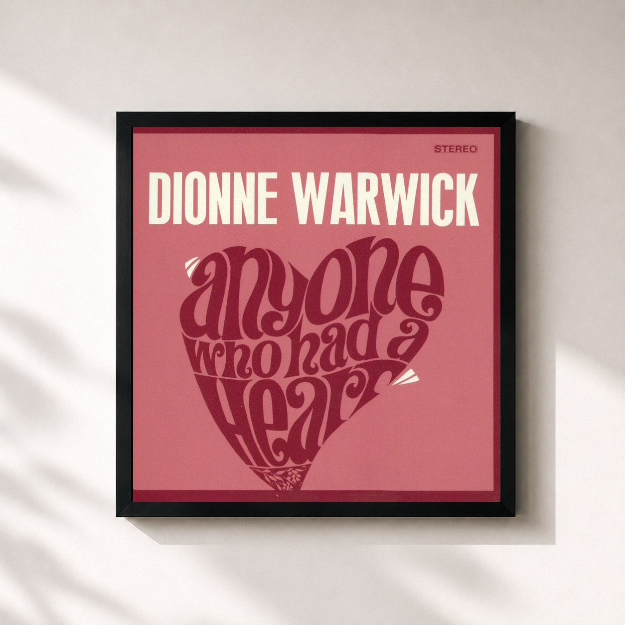 #noir Tableau carré de l'album Anyone Who Had a Heart de Dionne Warwick, cadre noir 32x32 cm