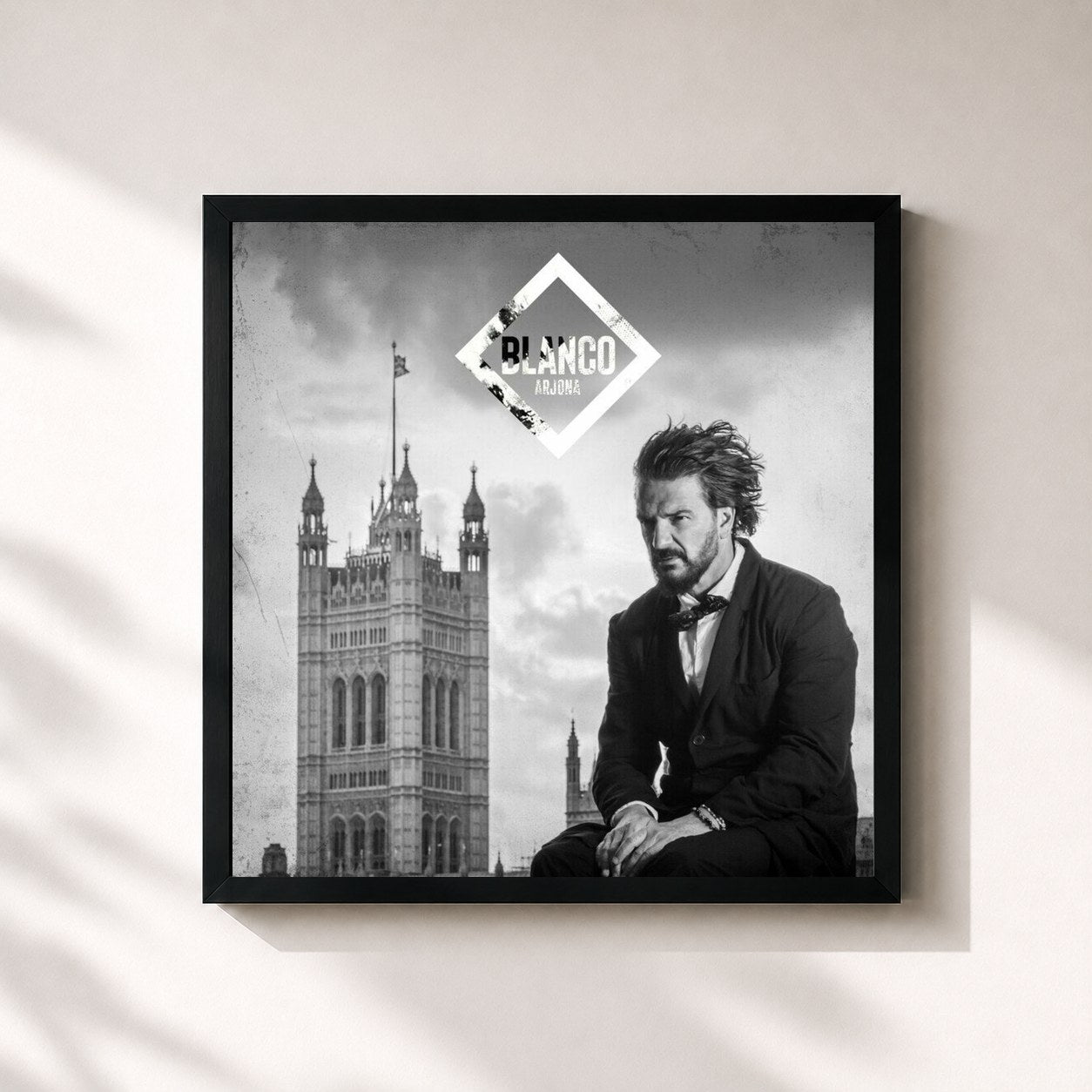 #noir Tableau carré de l'album Blanco de Ricardo Arjona, cadre noir 32x32 cm