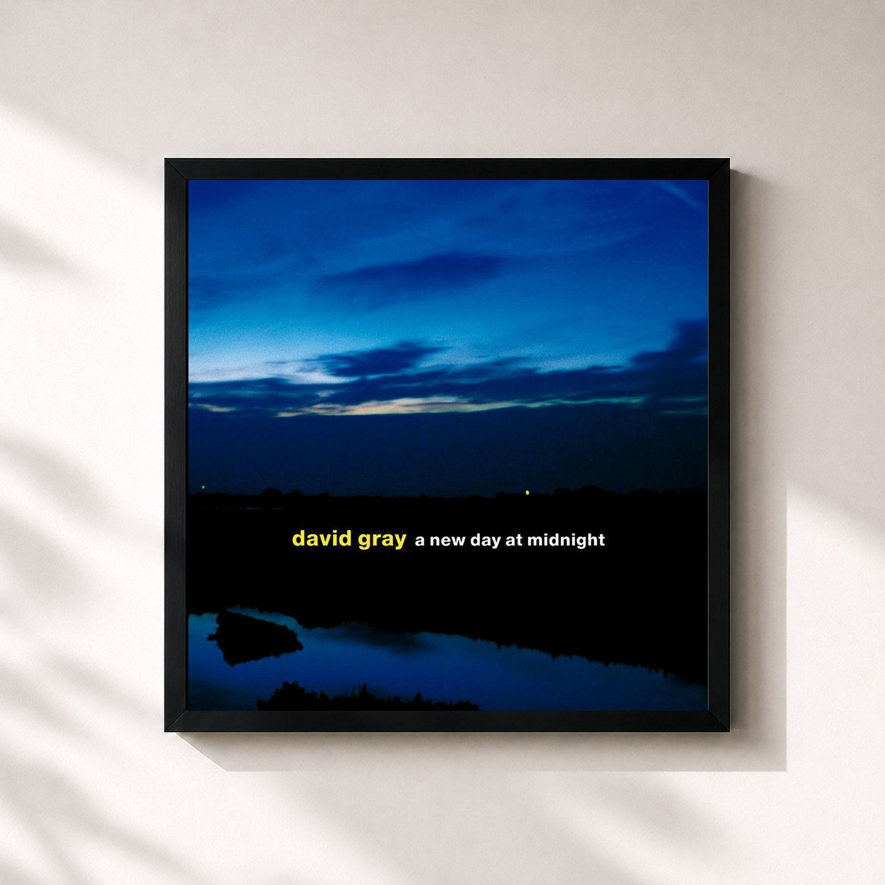 #noir Tableau carré de l'album A New Day at Midnight de David Gray, cadre noir 32x32 cm