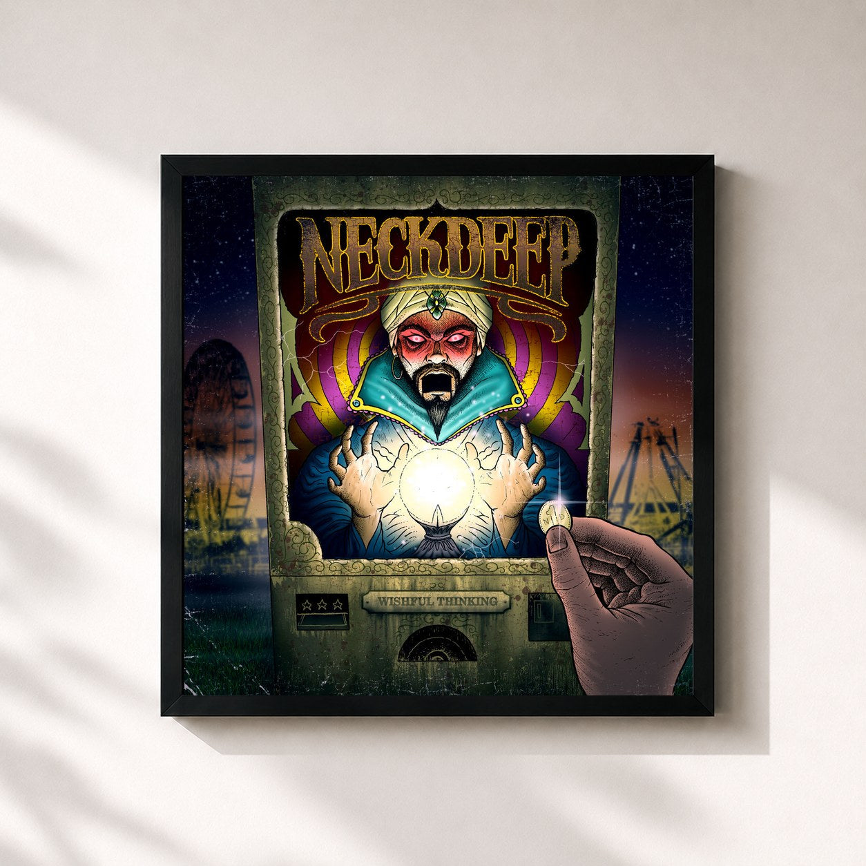 #noir Tableau carré de l'album Wishful Thinking de Neck Deep, cadre noir 32x32 cm