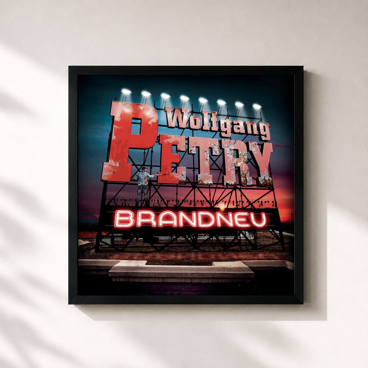 #noir Tableau carré de l'album Brandneu de Wolfgang Petry, cadre noir 32x32 cm