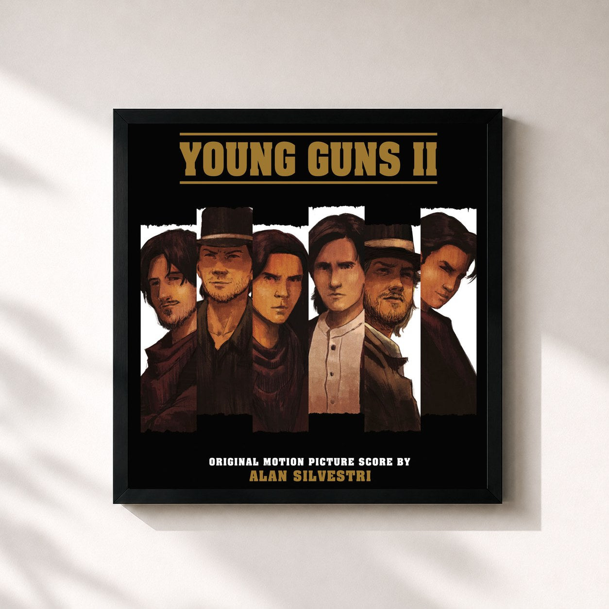 #noir Tableau carré de l'album Young Guns, Vol. 2 (Original Motion Picture Score) de Alan Silvestri, cadre noir 32x32 cm
